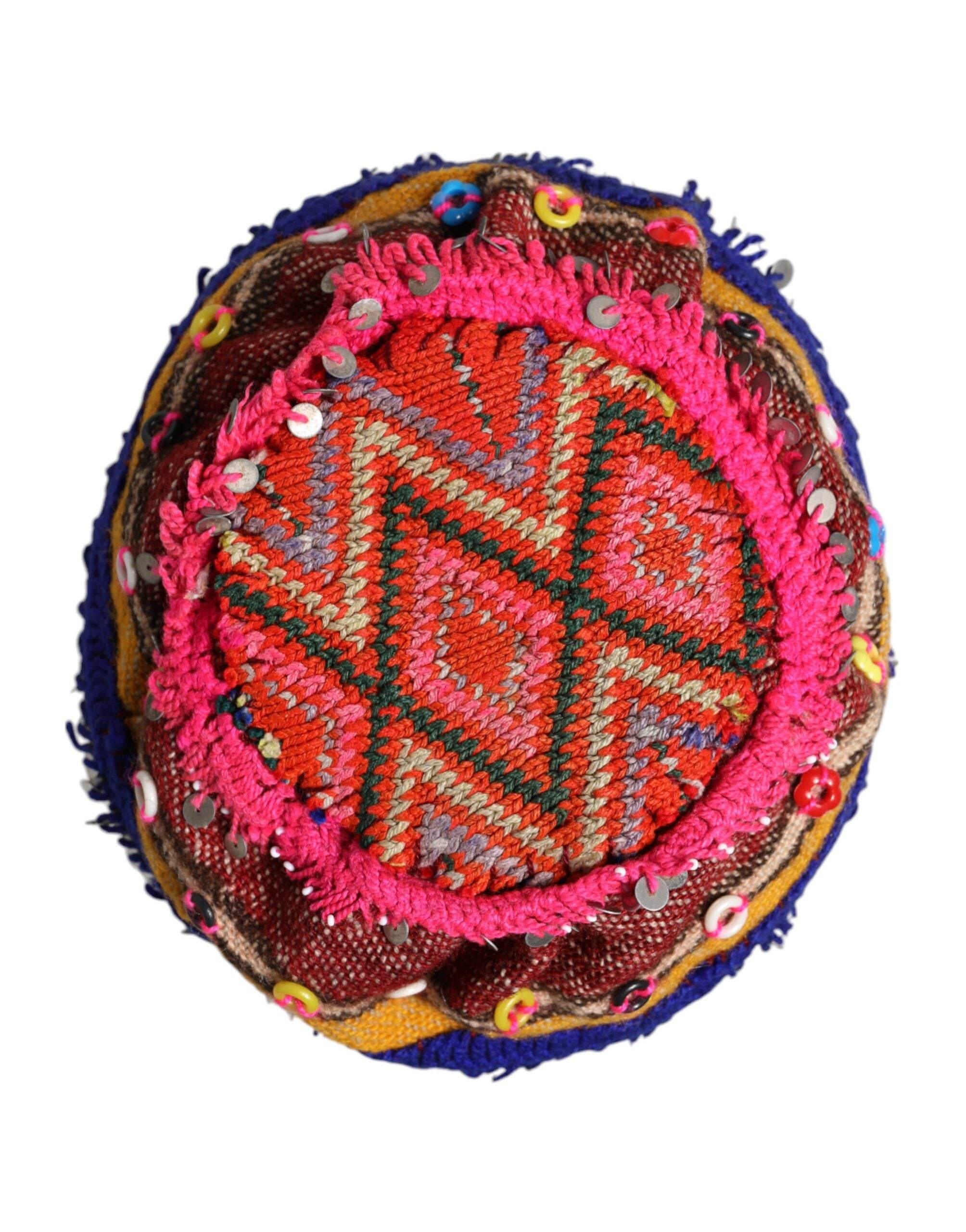 Dolce & Gabbana Multicolor Floral Sequin Knitted Embellished Hat - Hilstor