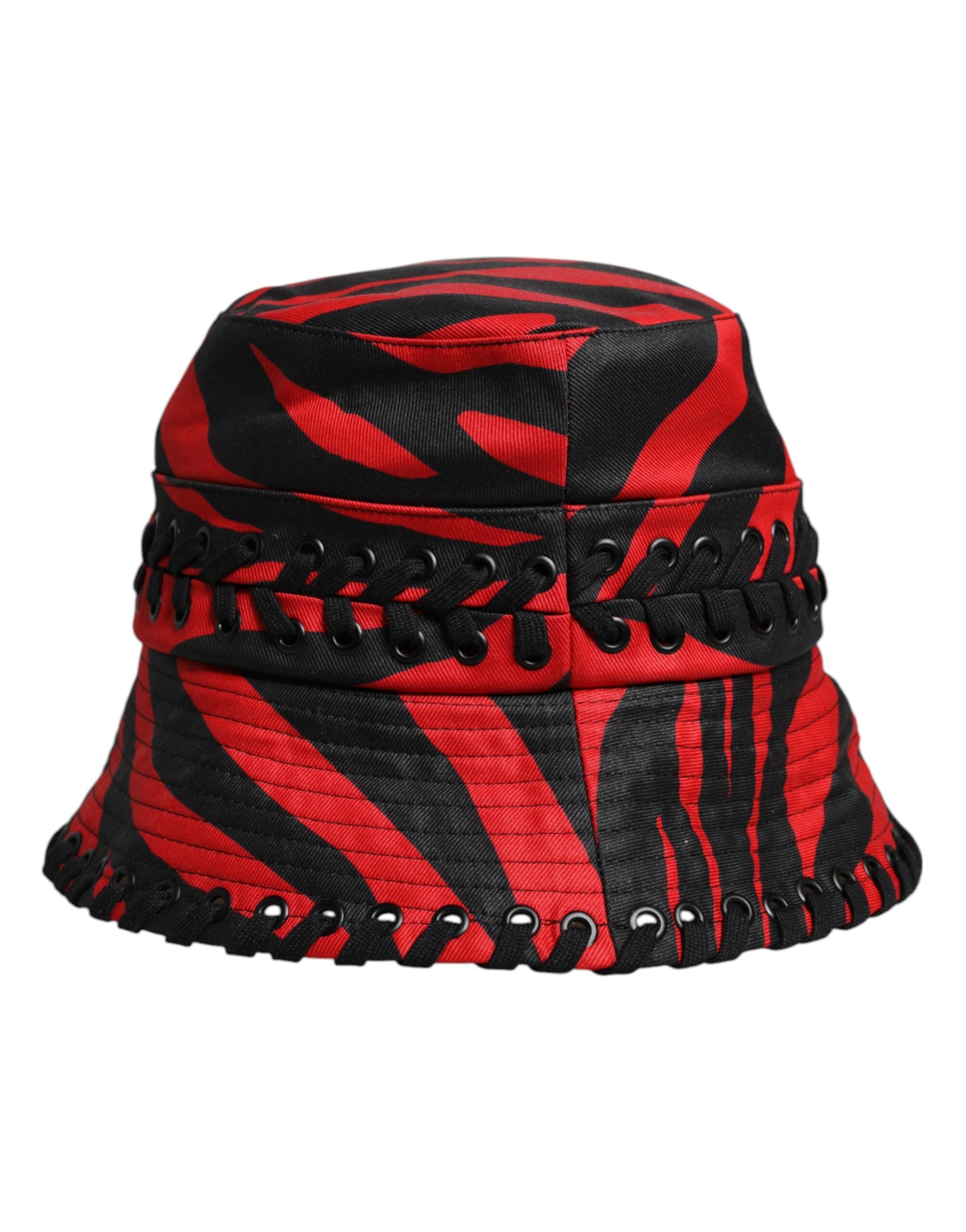 Dolce &amp; Gabbana Sort Rød Stribet Polyester Bøllehat med Bred Skygge