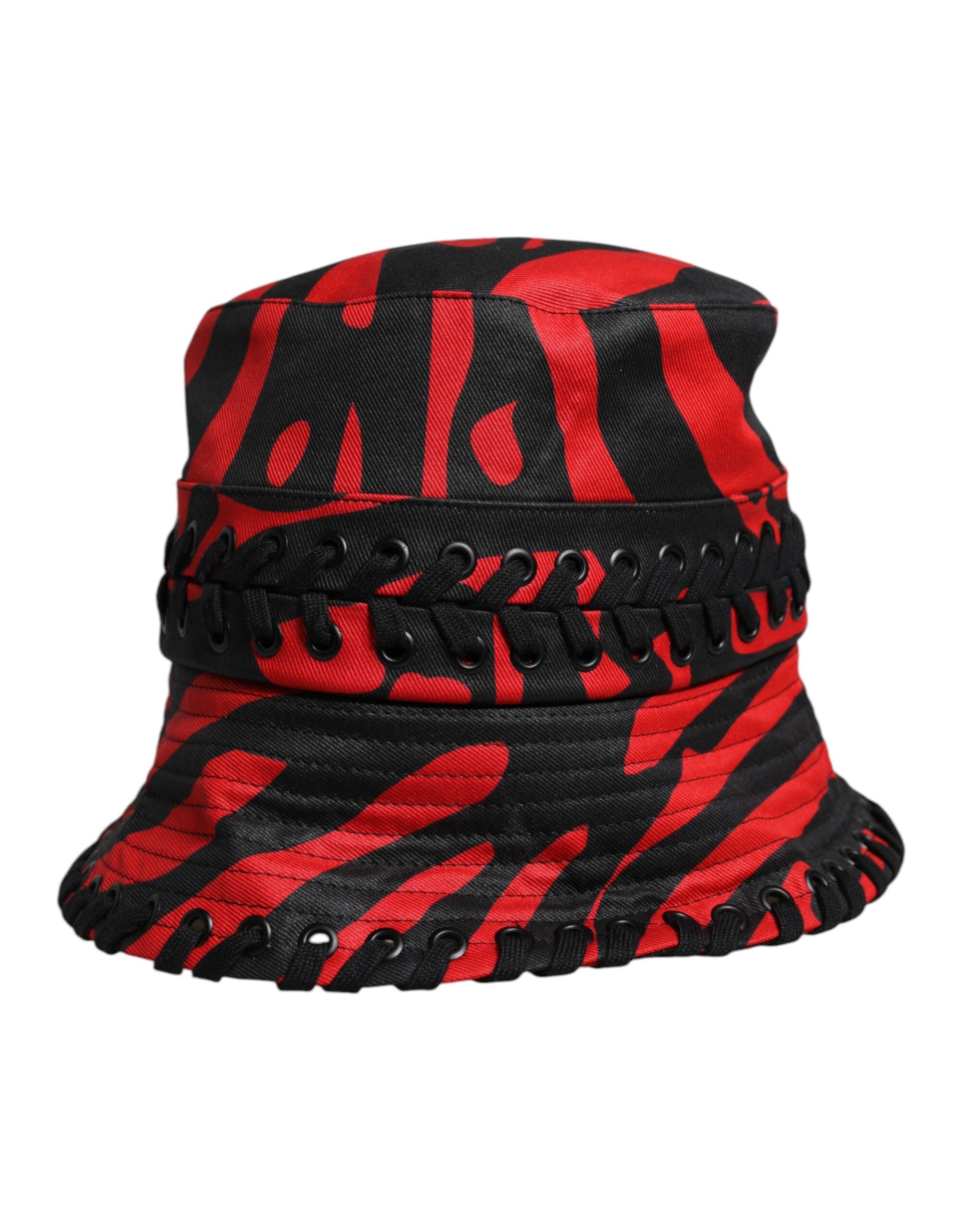 Dolce &amp; Gabbana Sort Rød Stribet Polyester Bøllehat med Bred Skygge