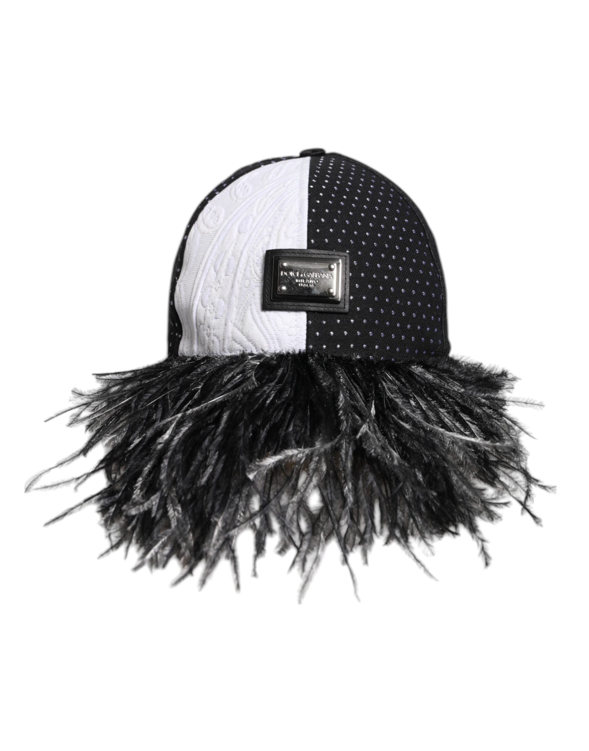 Dolce &amp; Gabbana Hvid Sort Polkaprikket Fjer Baseballkasket