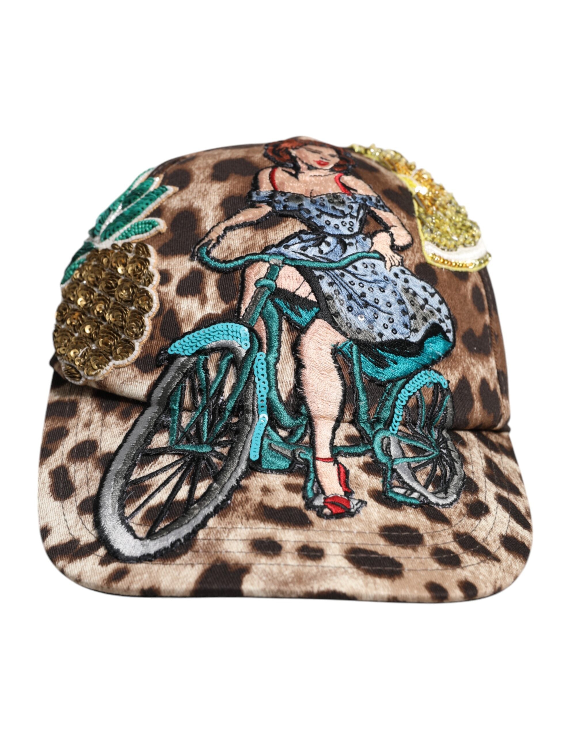 Dolce &amp; Gabbana brun leopardfarvet pailletter baseballkasket fra Sicily