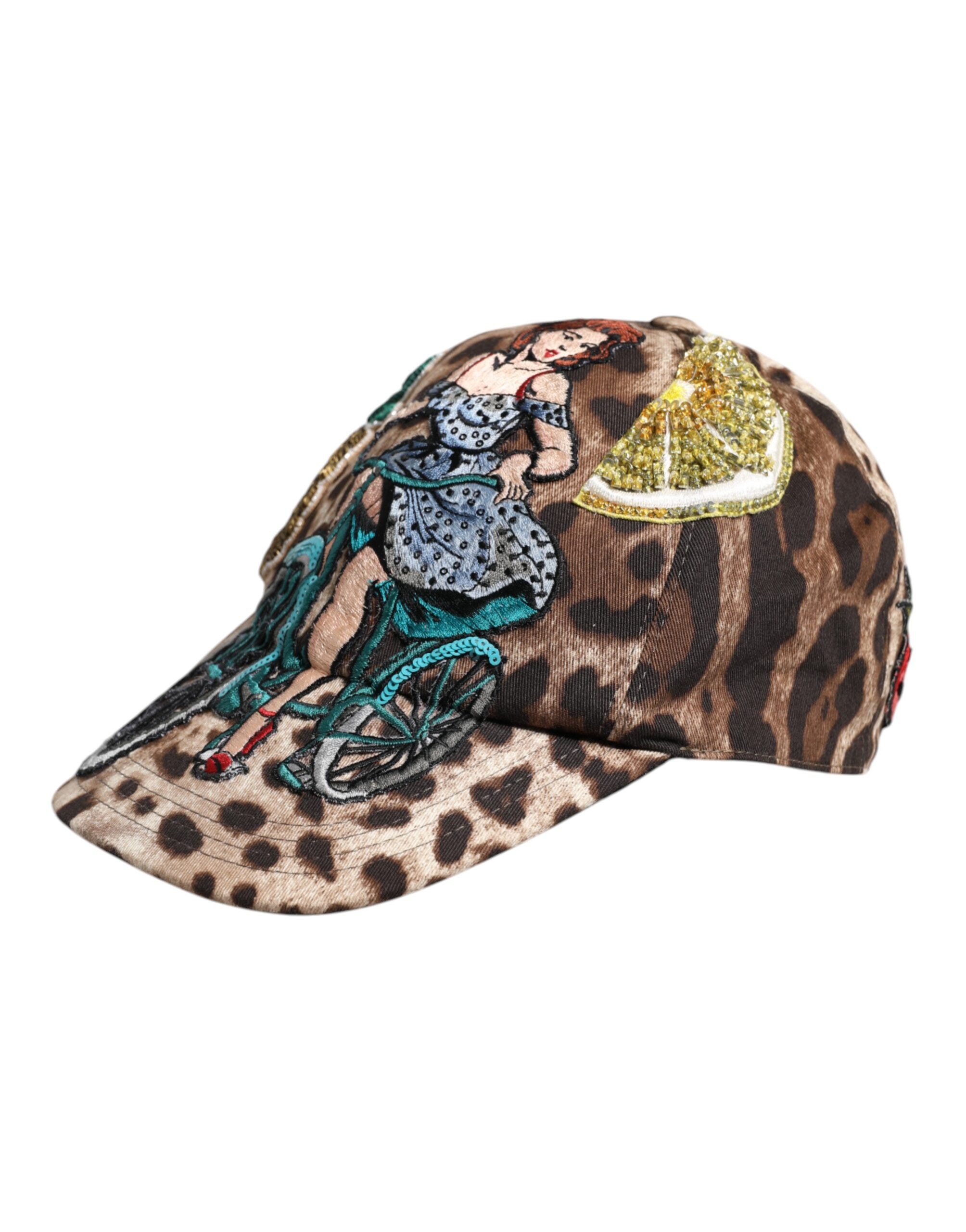 Dolce &amp; Gabbana brun leopardfarvet pailletter baseballkasket fra Sicily