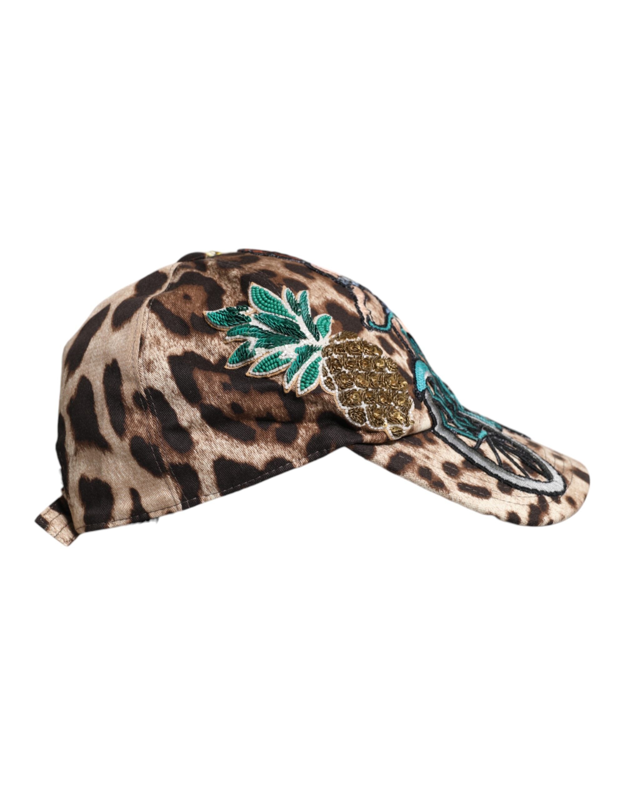 Dolce &amp; Gabbana brun leopardfarvet pailletter baseballkasket fra Sicily