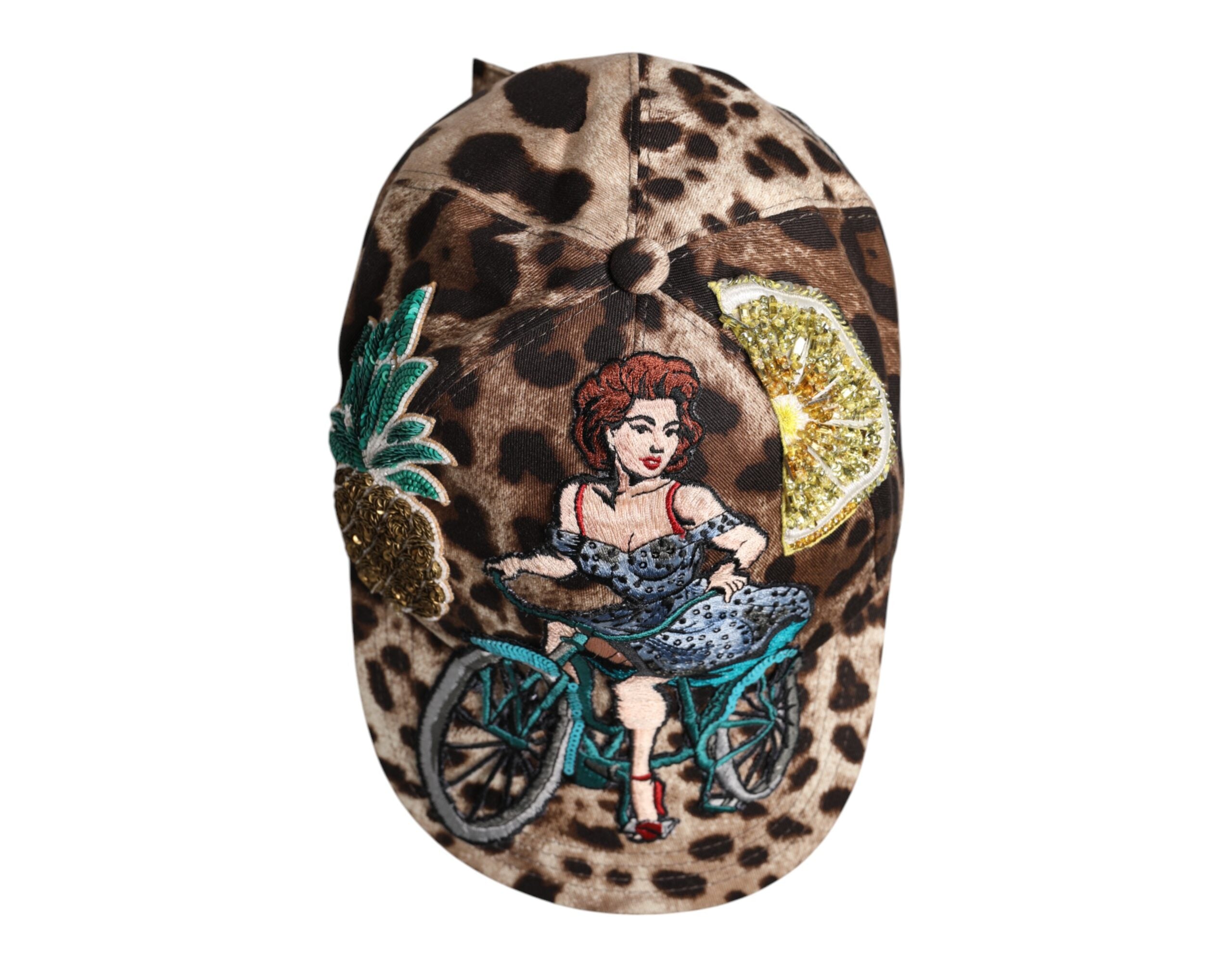 Dolce &amp; Gabbana brun leopardfarvet pailletter baseballkasket fra Sicily