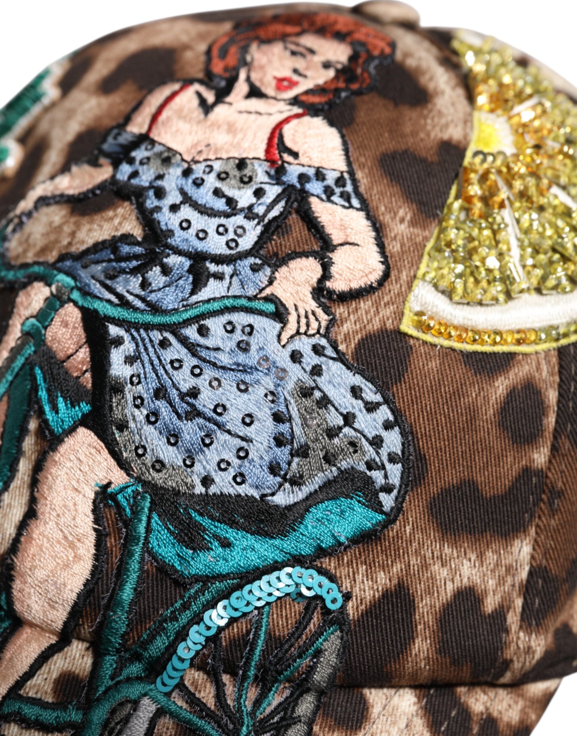 Dolce &amp; Gabbana brun leopardfarvet pailletter baseballkasket fra Sicily
