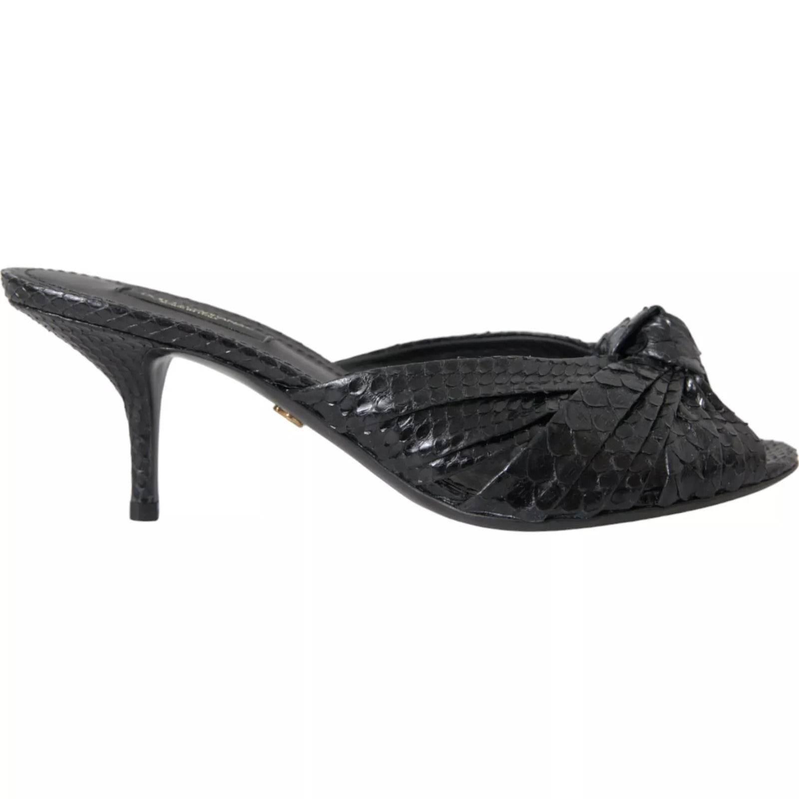 Dolce & Gabbana Black Python Leather Heels Slides Shoes - Hilstor
