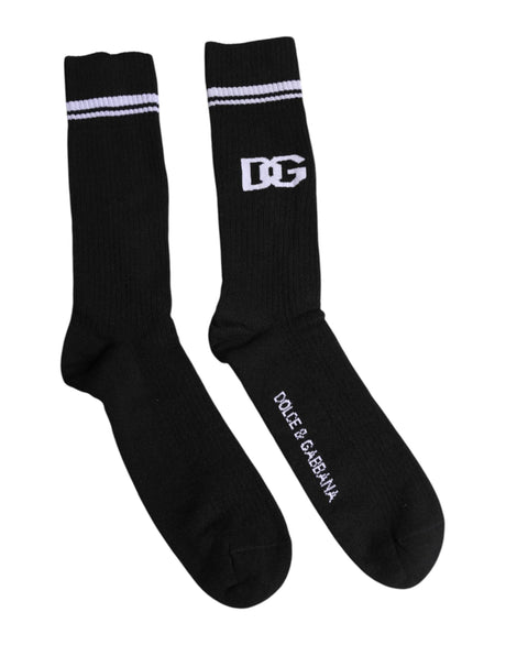 Dolce & Gabbana Black Cotton DG Logo Mid Calf Men Socks - Hilstor