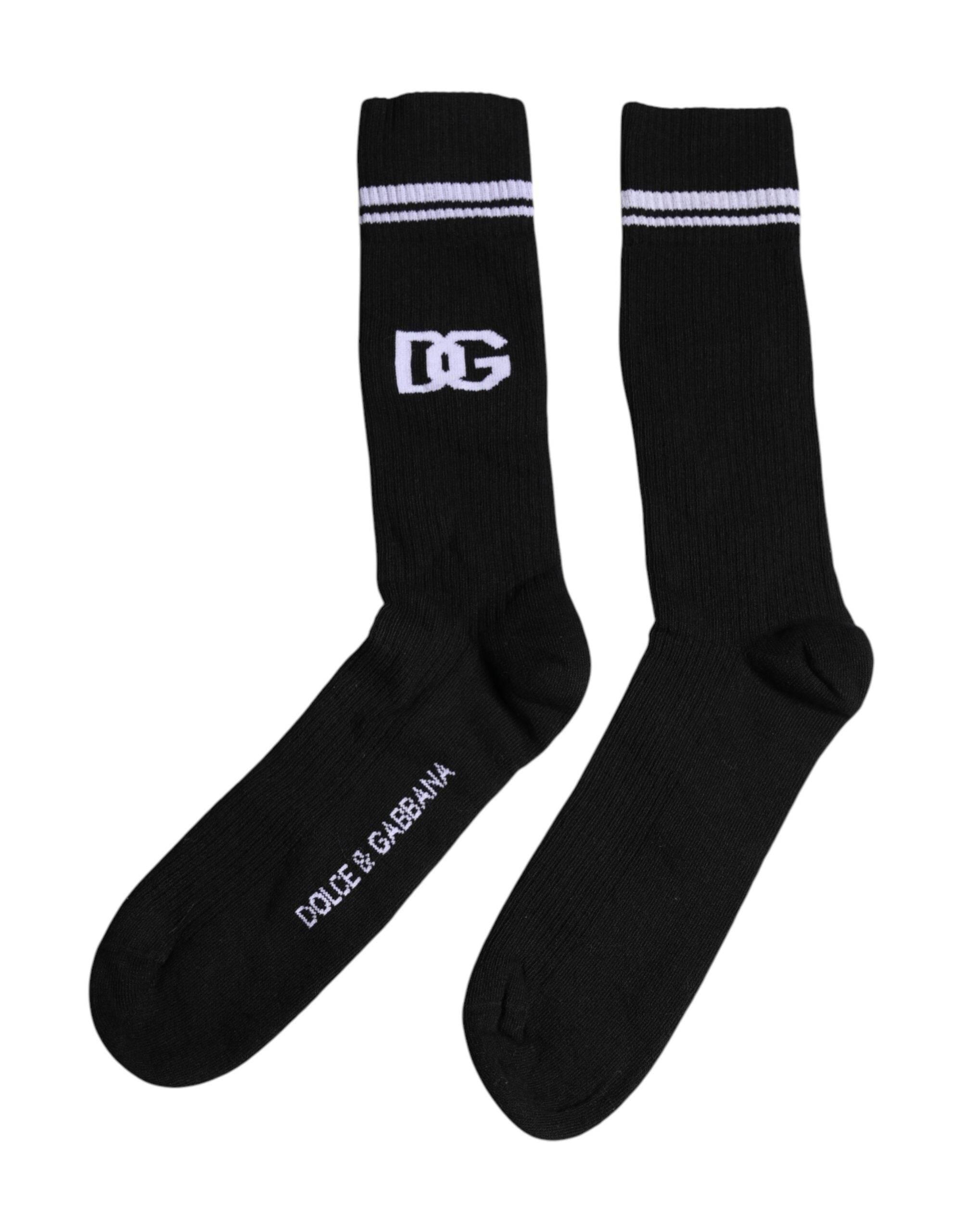 Dolce & Gabbana Black Cotton DG Logo Mid Calf Men Socks - Hilstor