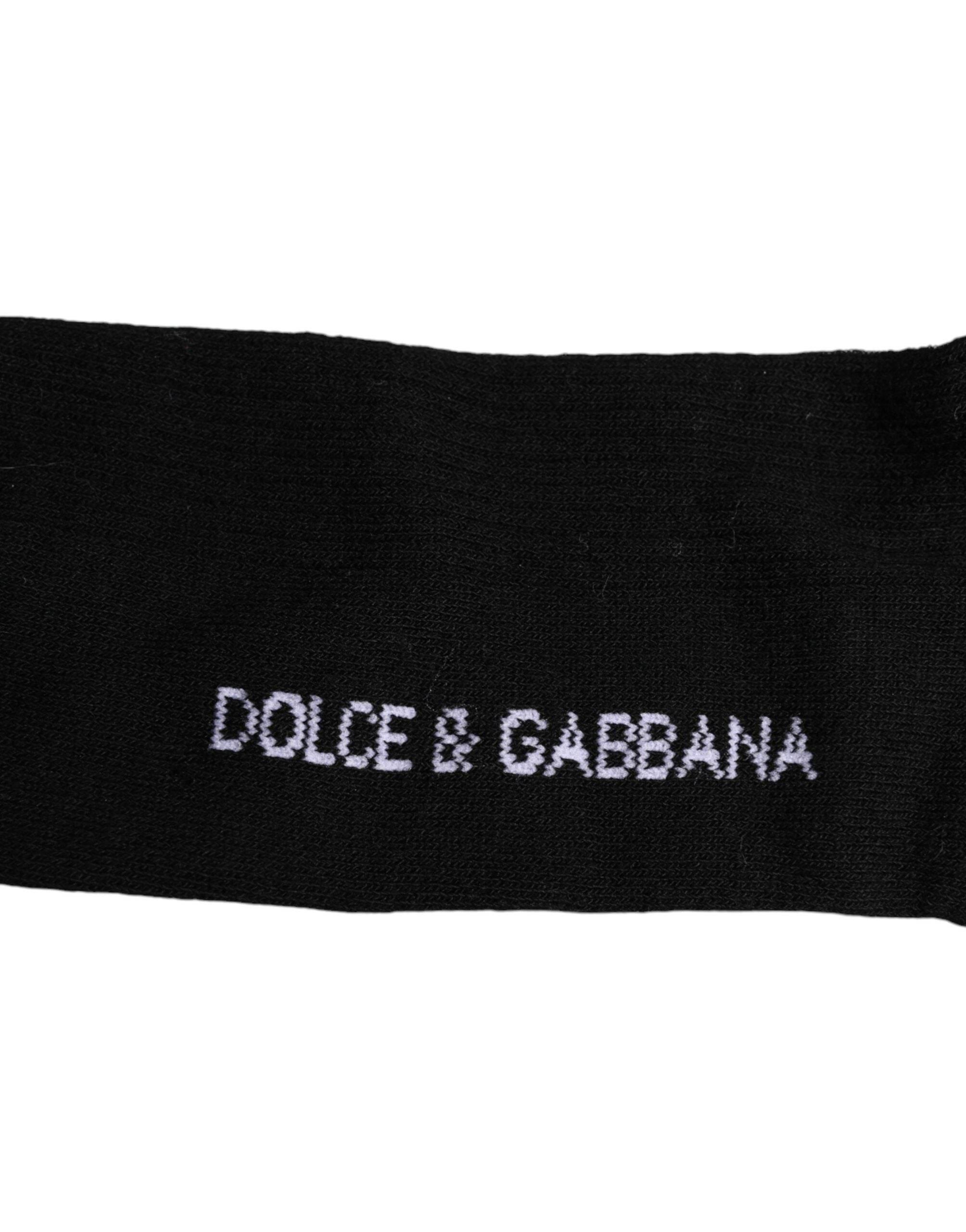 Dolce & Gabbana Black Cotton DG Logo Mid Calf Men Socks - Hilstor