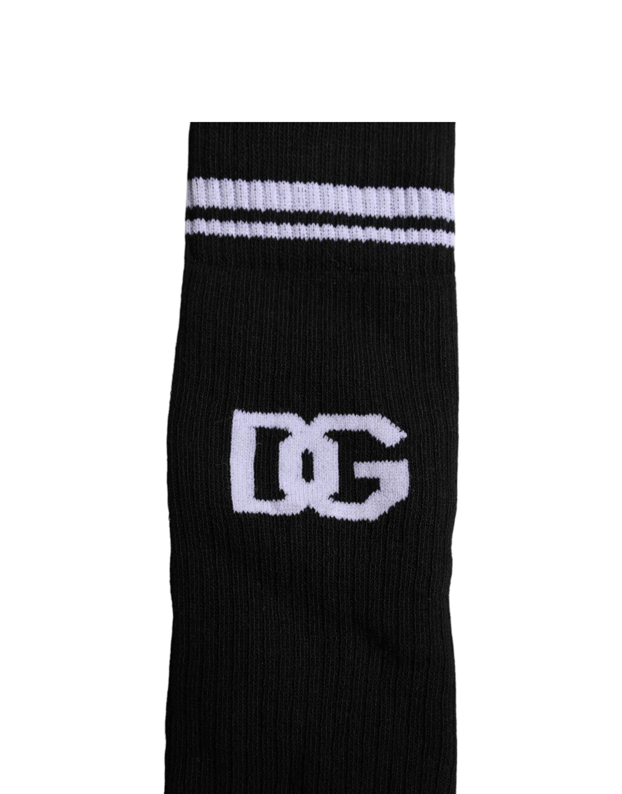 Dolce & Gabbana Black Cotton DG Logo Mid Calf Men Socks - Hilstor