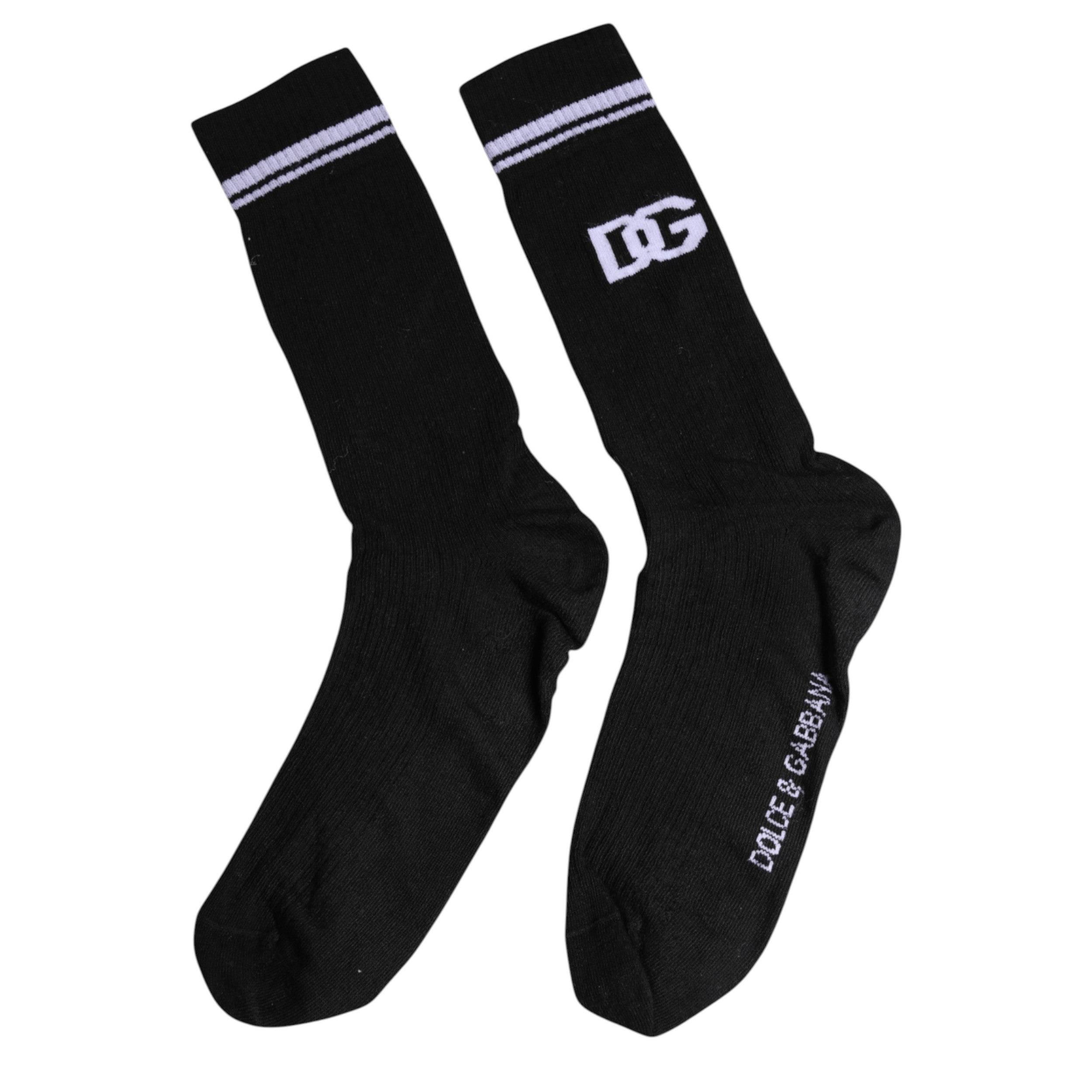 Dolce & Gabbana Black Cotton Logo Mid Calf Men Socks - Hilstor