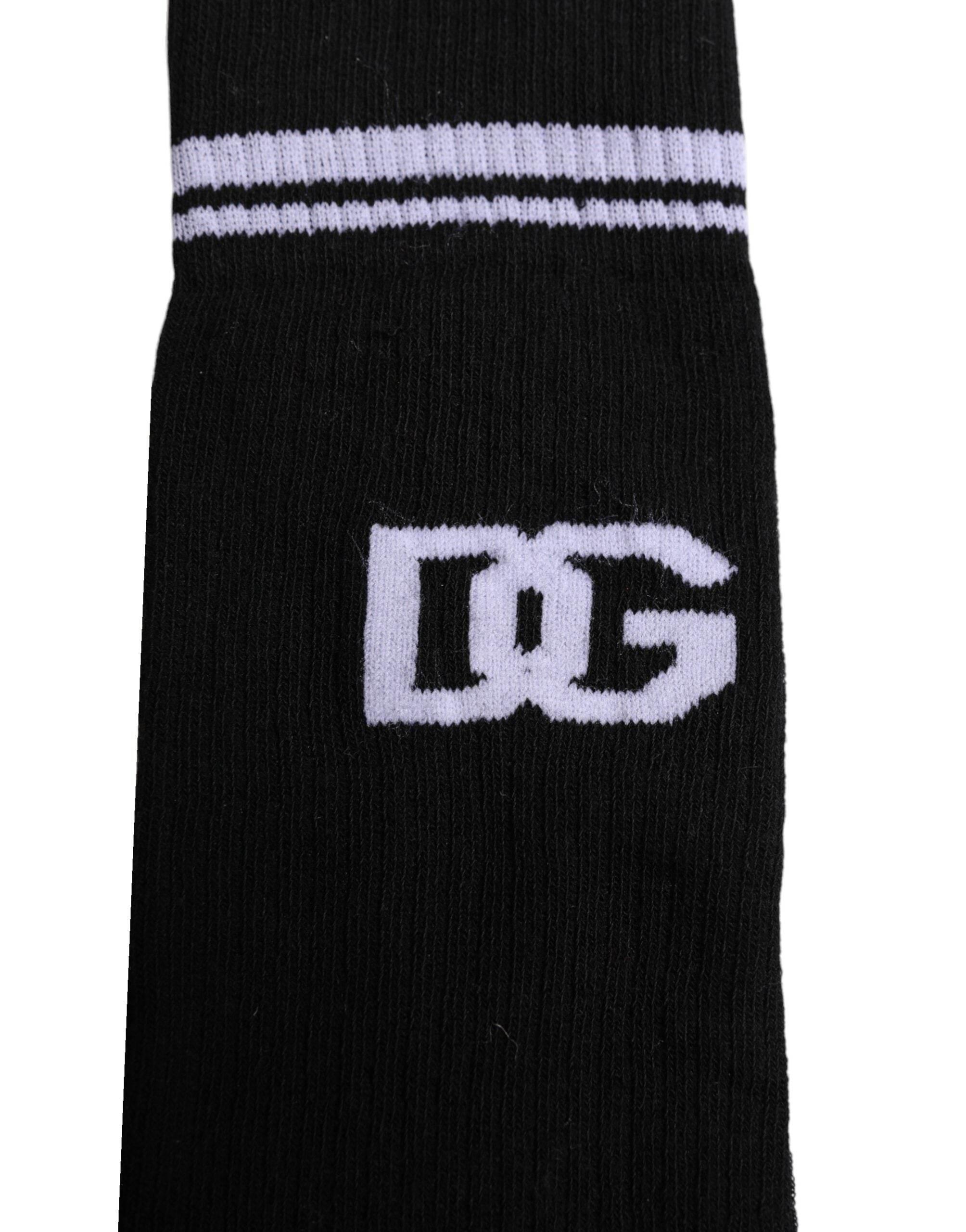 Dolce & Gabbana Black Cotton Logo Mid Calf Men Socks - Hilstor