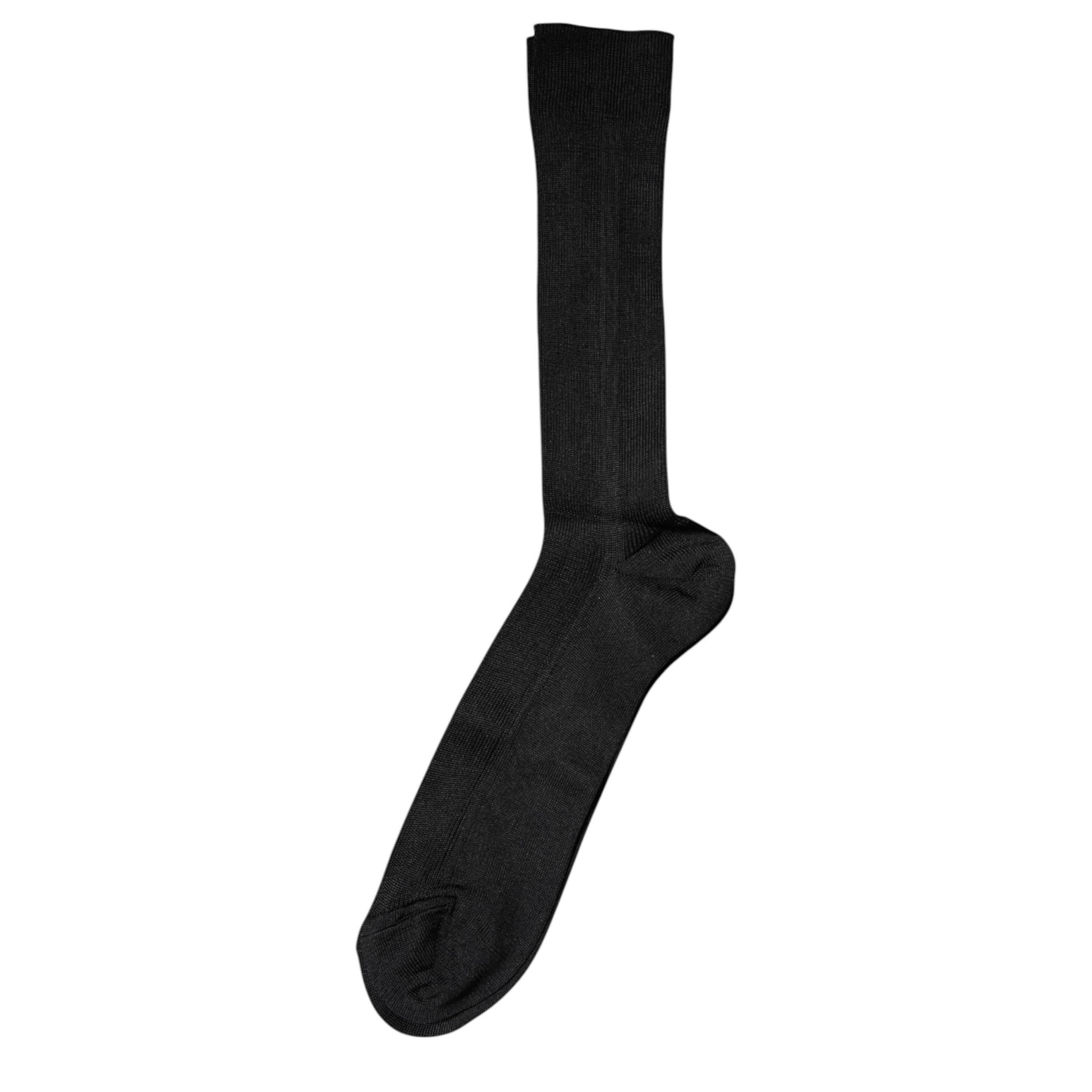 Dolce & Gabbana Black Cotton DG Logo Mid Calf Men Socks - Hilstor