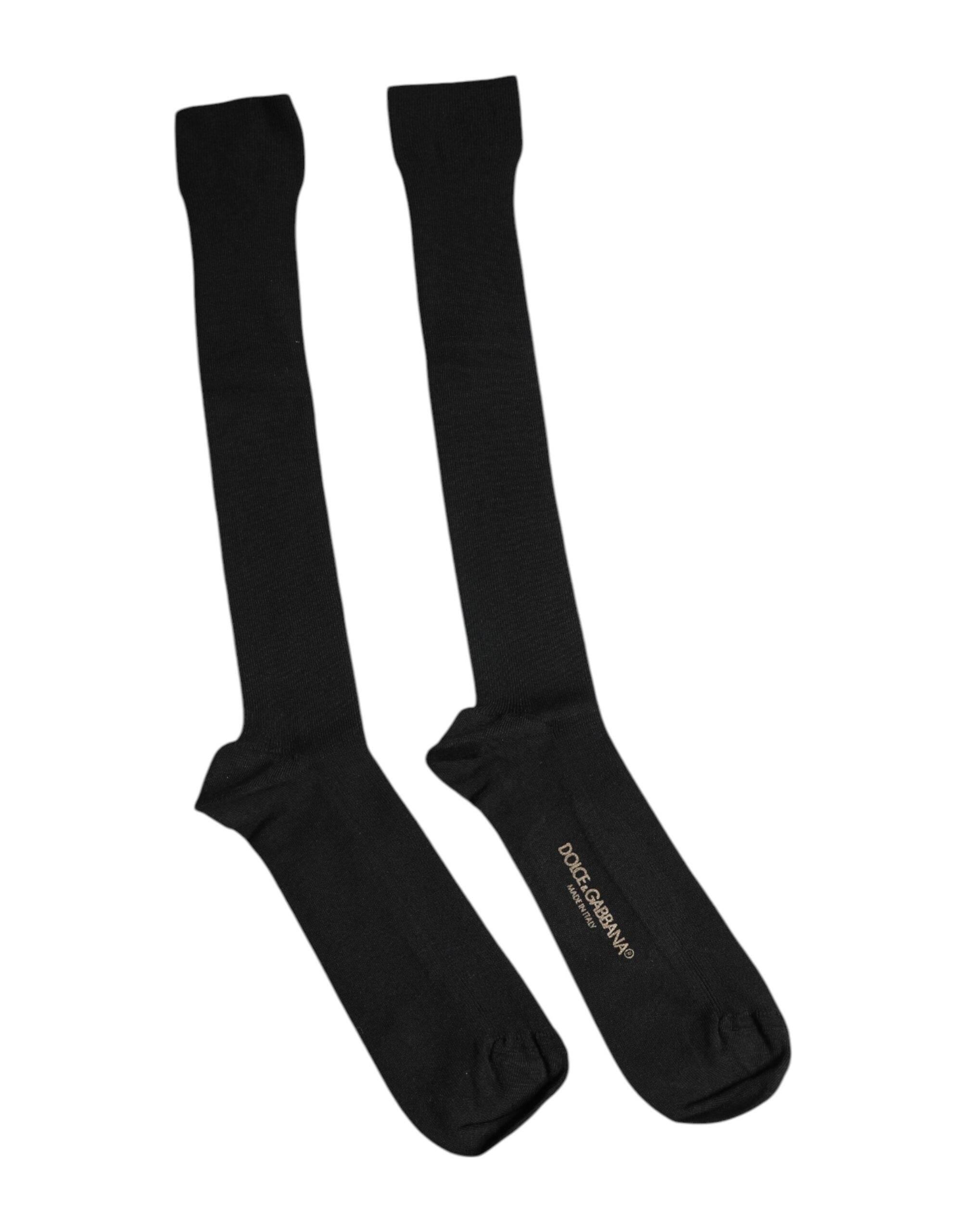 Dolce & Gabbana Black Viscose Logo Over The Calf Socks - Hilstor