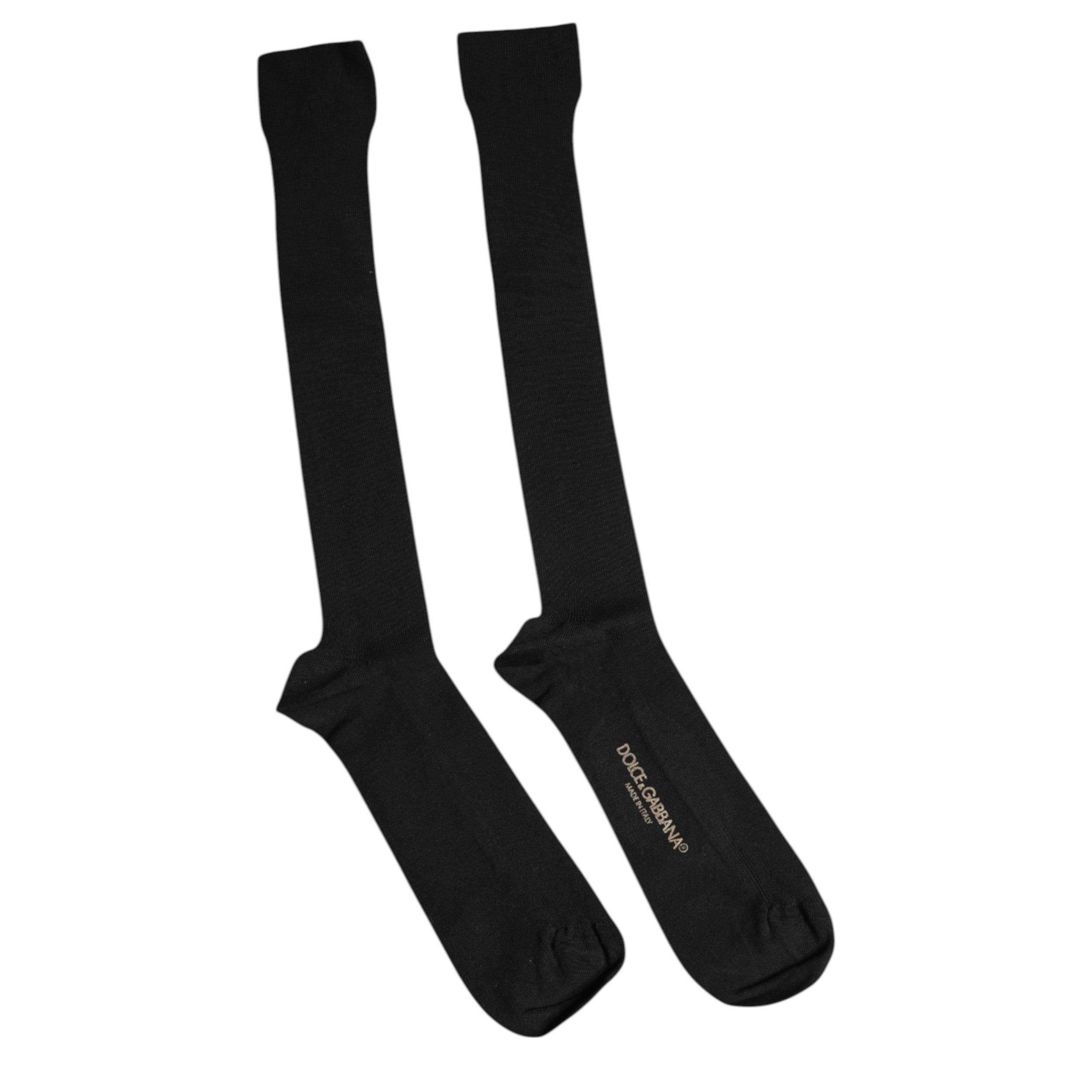 Dolce & Gabbana Black Viscose Logo Over The Calf Socks - Hilstor