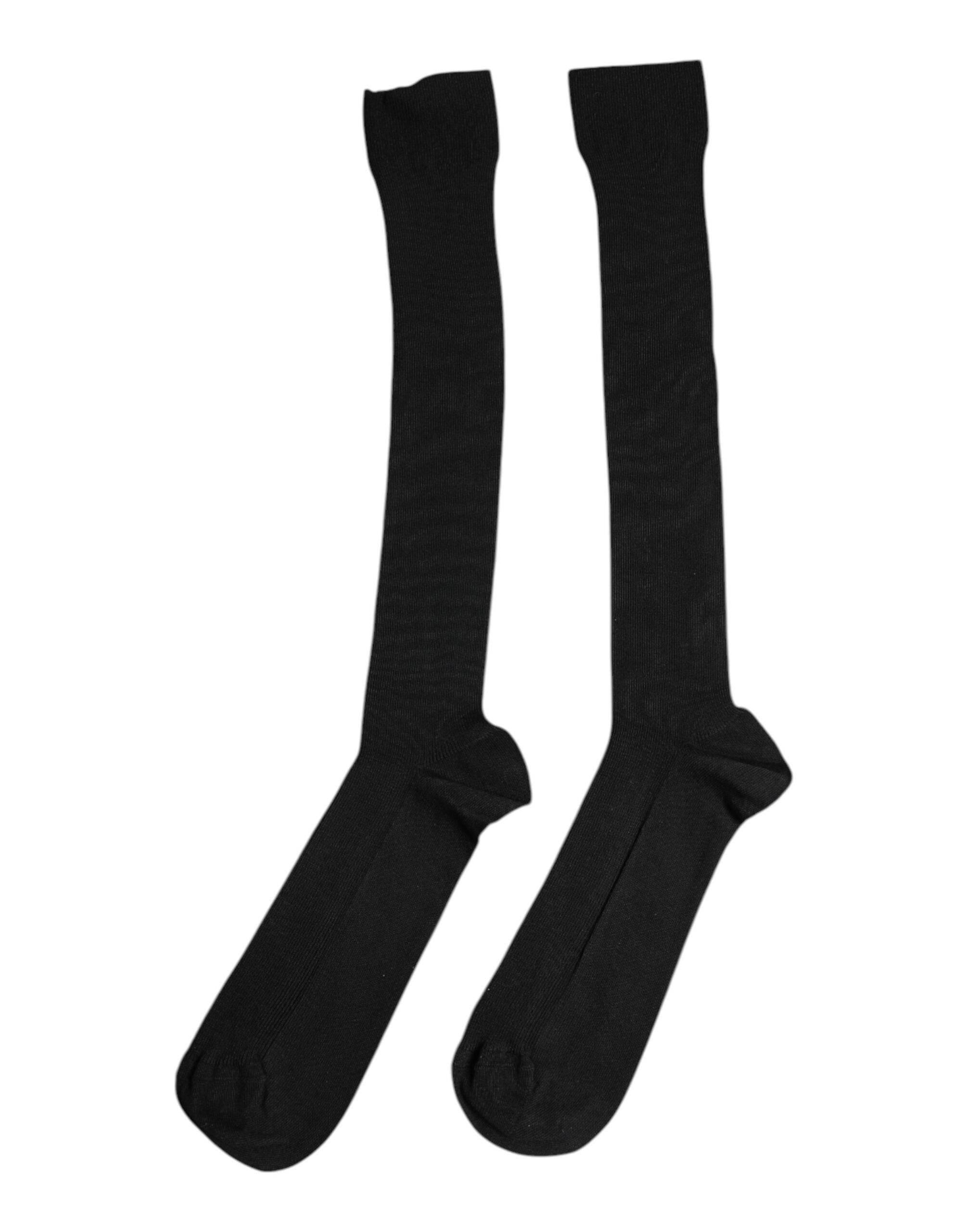 Dolce & Gabbana Black Viscose Logo Over The Calf Socks - Hilstor