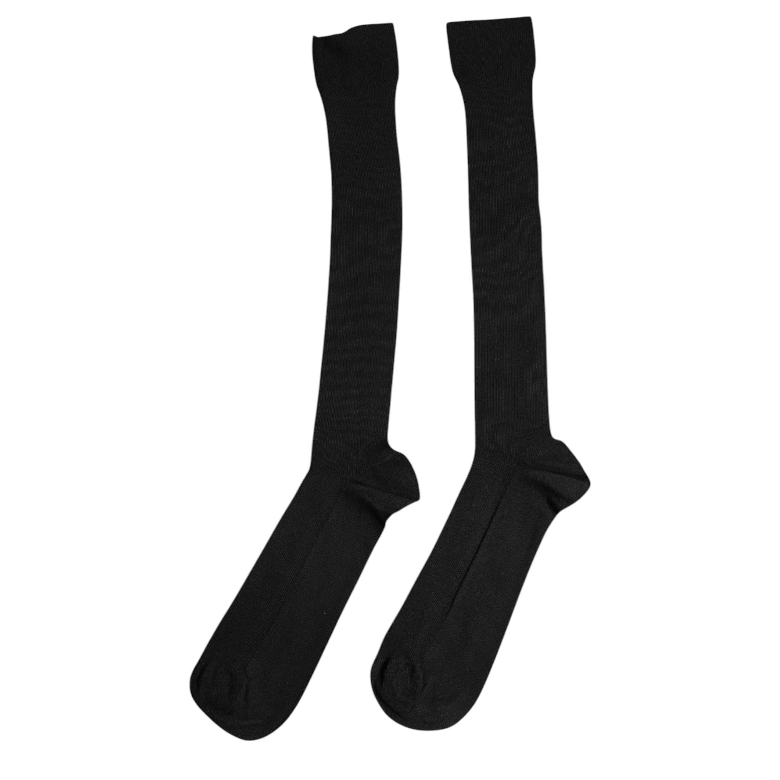 Dolce & Gabbana Black Viscose Logo Over The Calf Socks - Hilstor