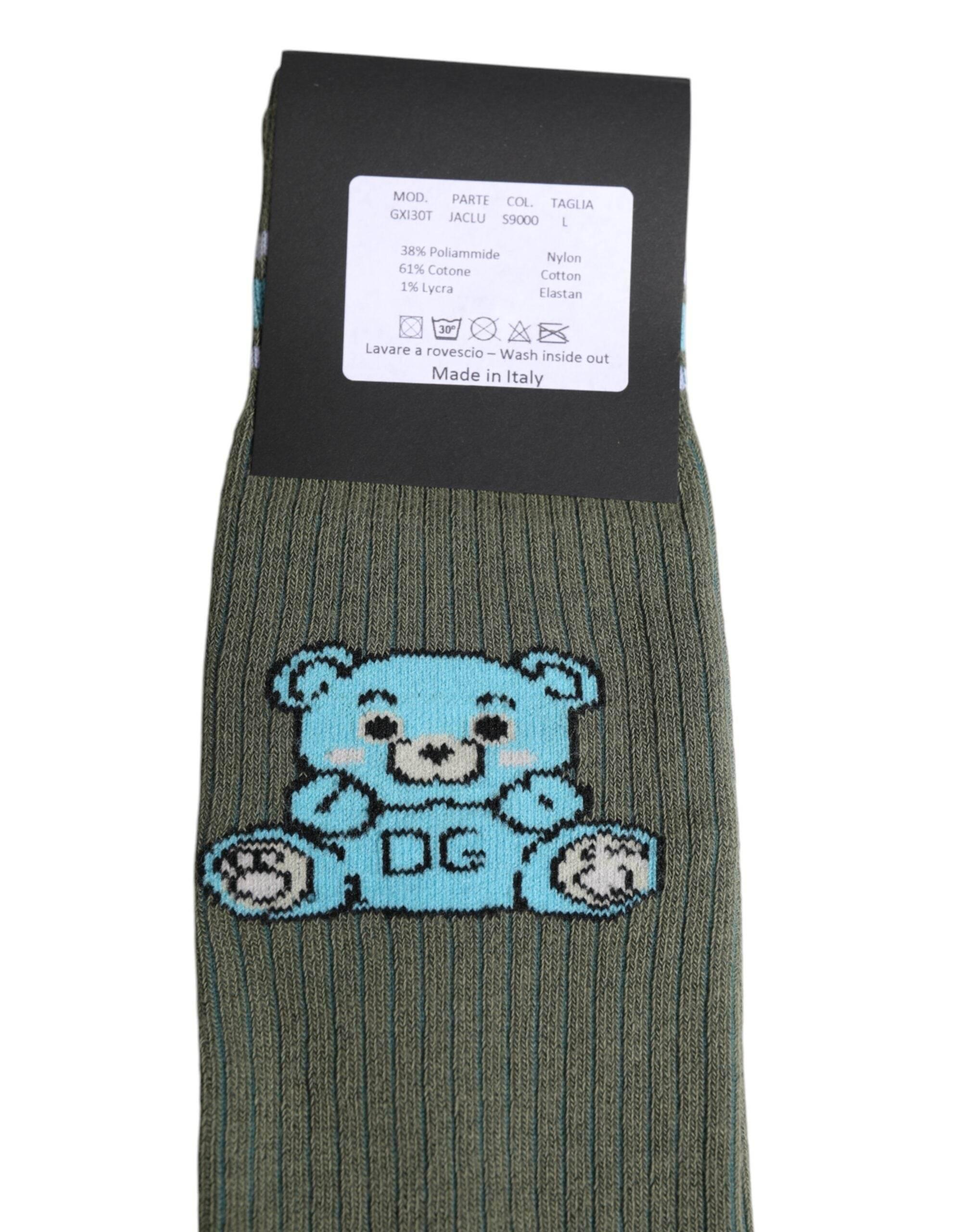 Dolce & Gabbana Gray Cotton DG Bear Mid Calf Socks - Hilstor