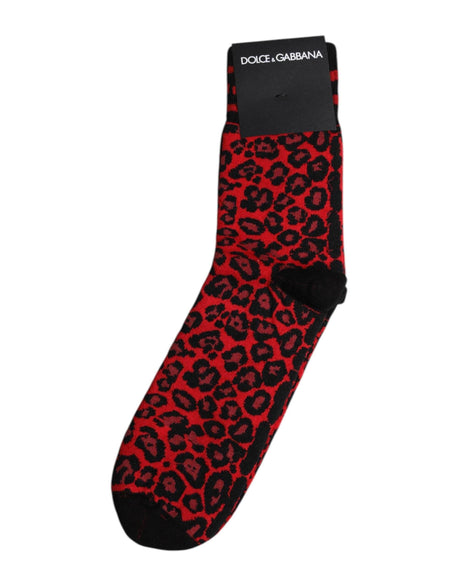Dolce & Gabbana Black Red Leopard Mid Calf Men Socks - Hilstor