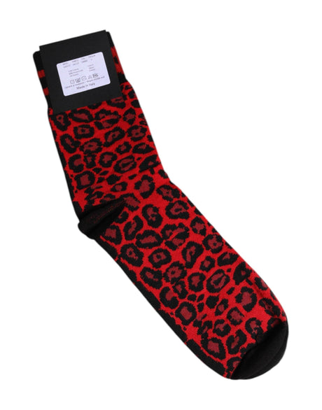 Dolce & Gabbana Black Red Leopard Mid Calf Men Socks - Hilstor