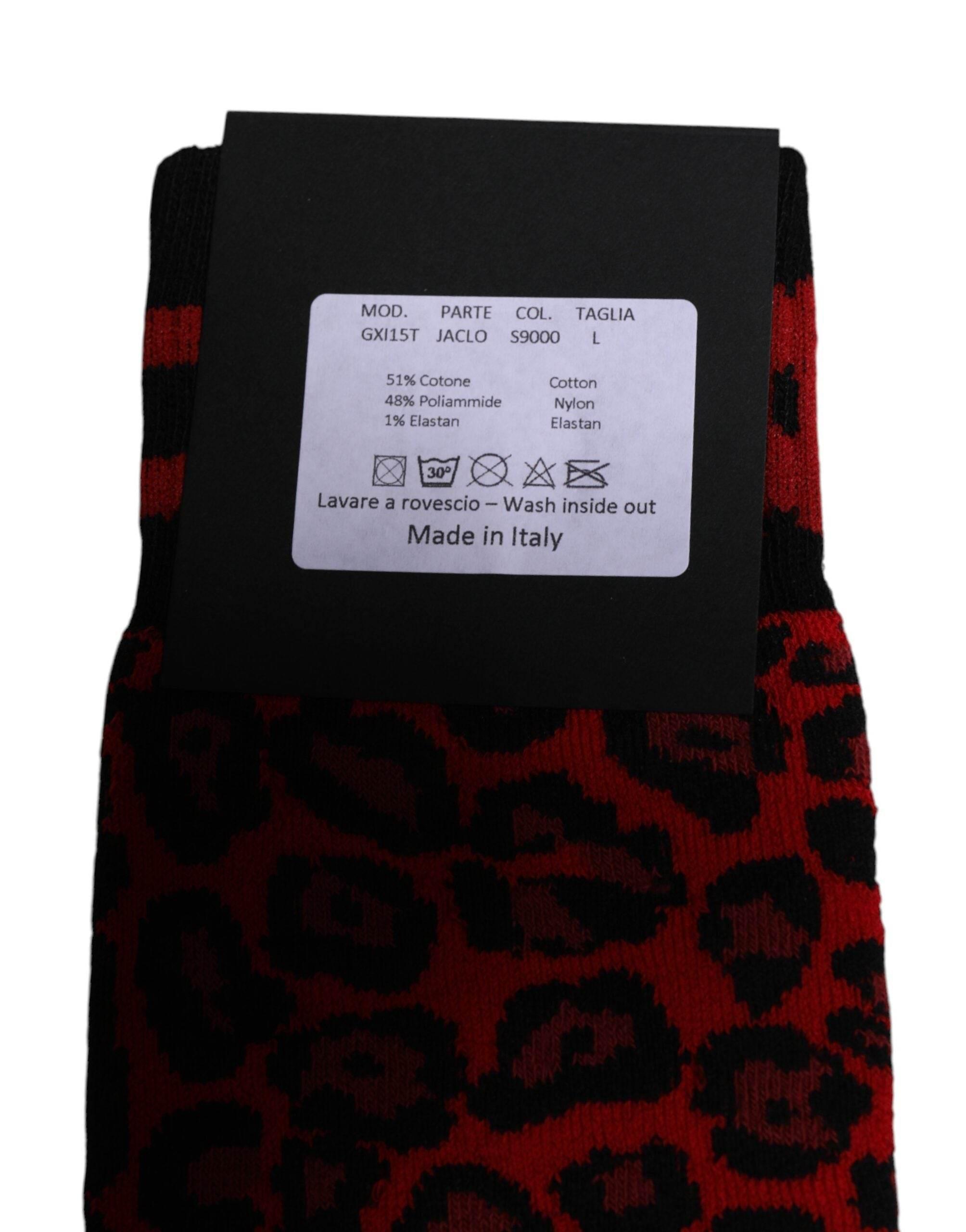Dolce & Gabbana Black Red Leopard Mid Calf Men Socks - Hilstor