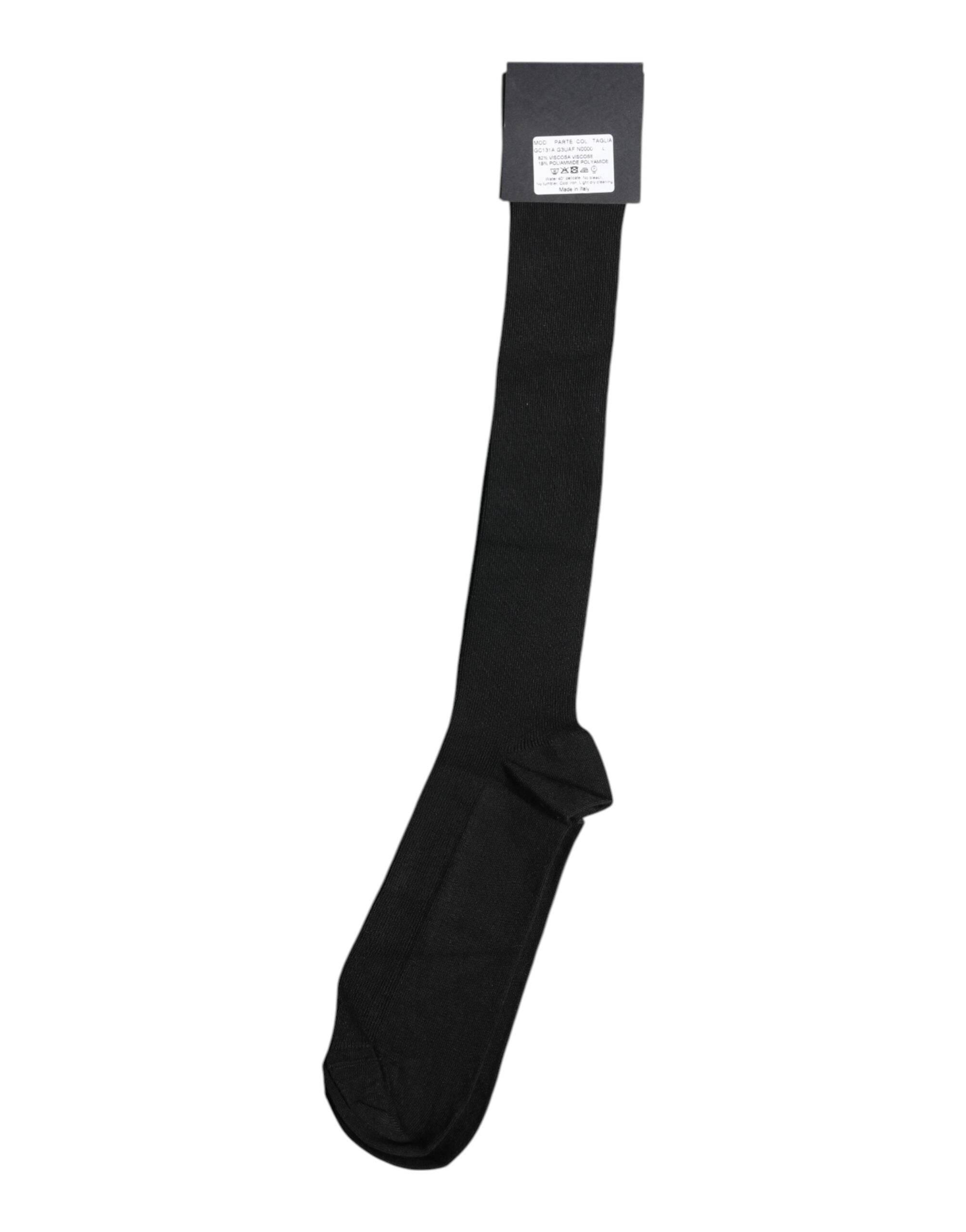 Dolce & Gabbana Black Viscose Logo Over The Calf Socks - Hilstor