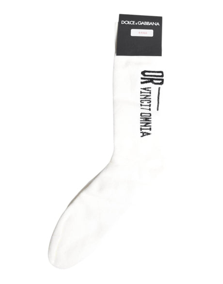 Dolce & Gabbana White Stretch OR VINCIT OMNIA Mid Calf Socks - Hilstor