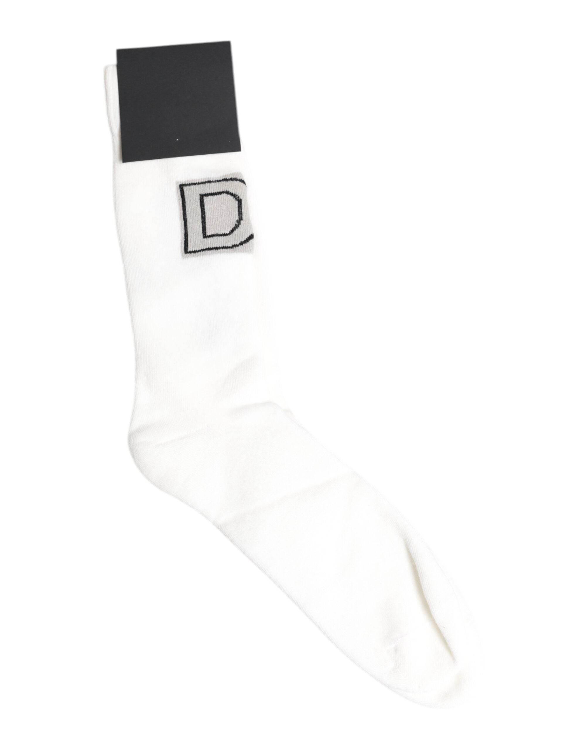Dolce & Gabbana White Stretch OR VINCIT OMNIA Mid Calf Socks - Hilstor