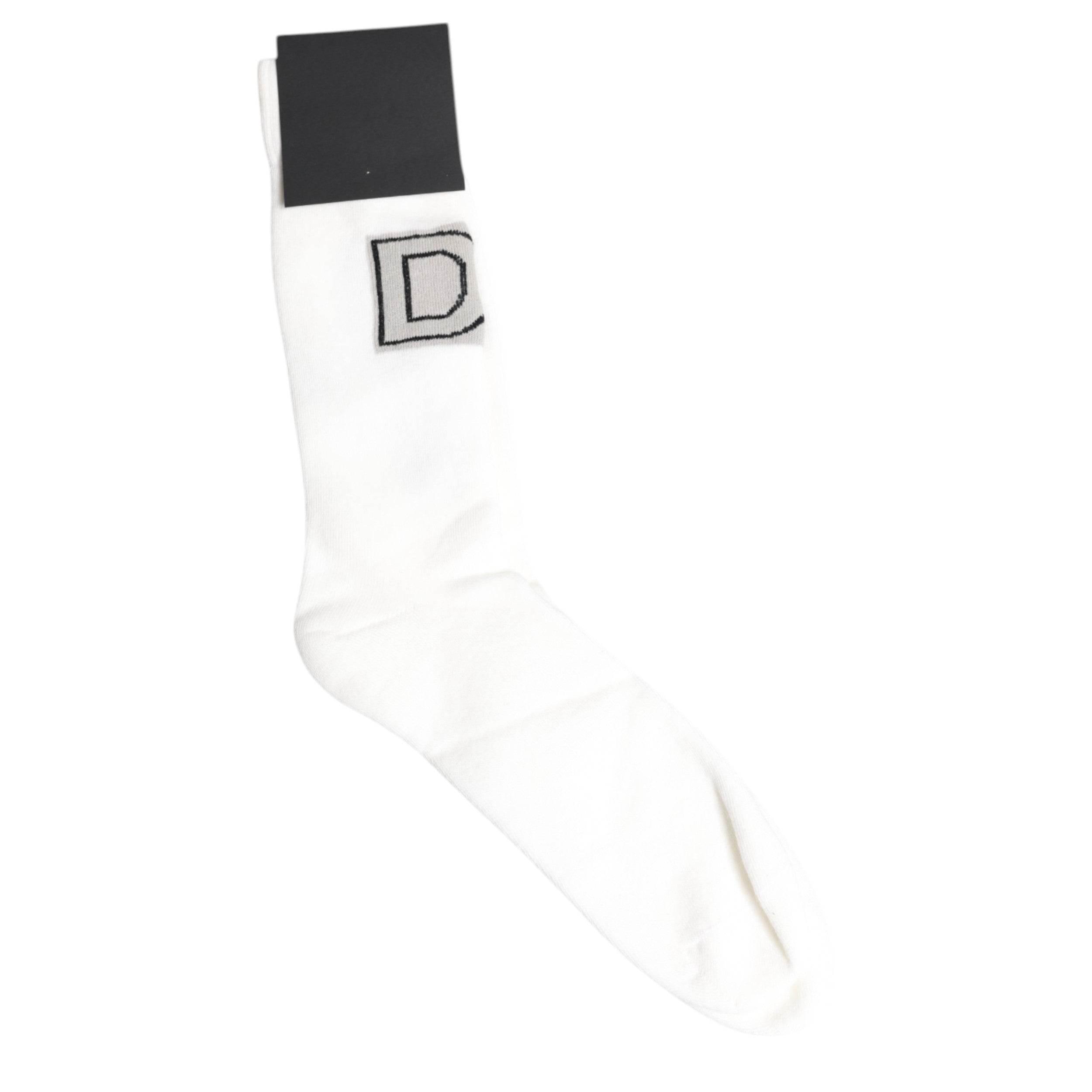 Dolce & Gabbana White Stretch OR VINCIT OMNIA Mid Calf Socks - Hilstor