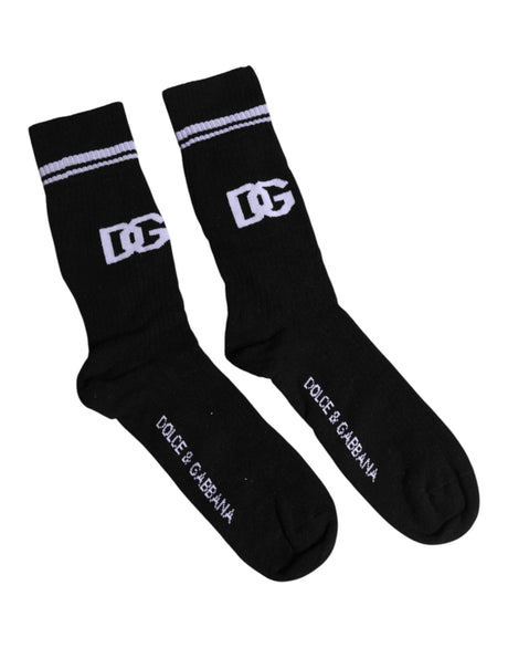 Dolce & Gabbana Black Cotton DG Logo Mid Calf Men Socks - Hilstor