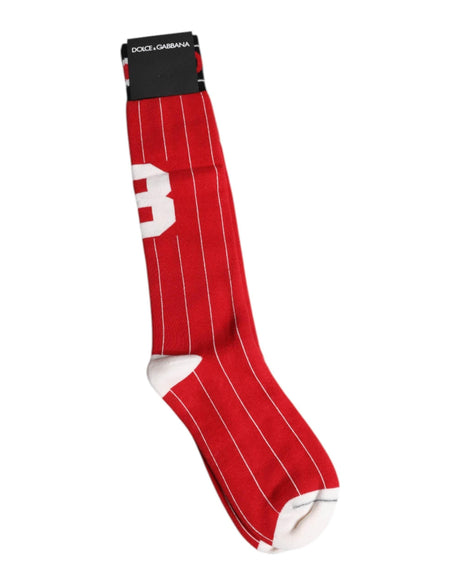 Dolce & Gabbana Red Printed Cotton Mid Calf Men Socks - Hilstor