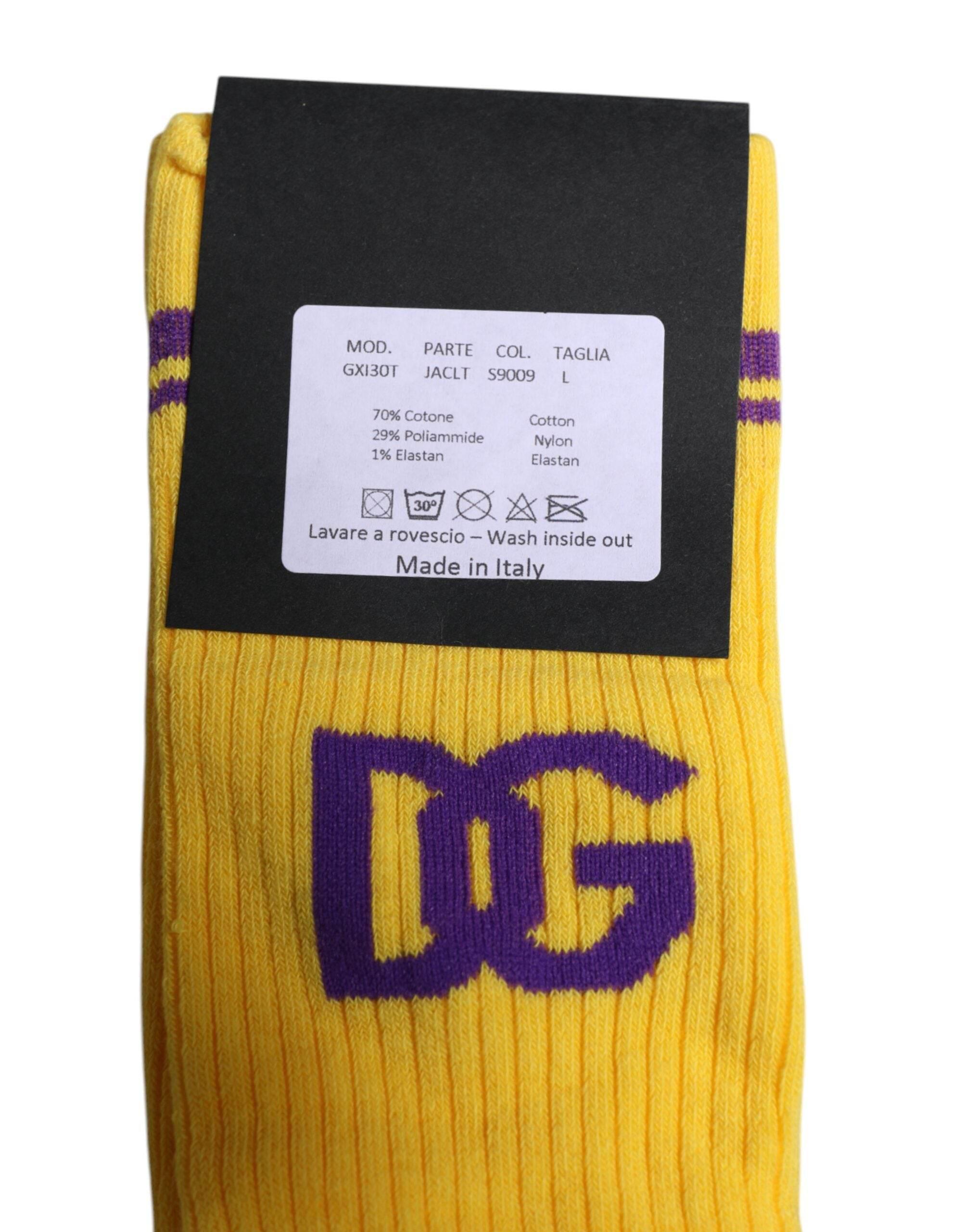 Dolce & Gabbana Yellow Cotton DG Logo Mid Calf Socks - Hilstor