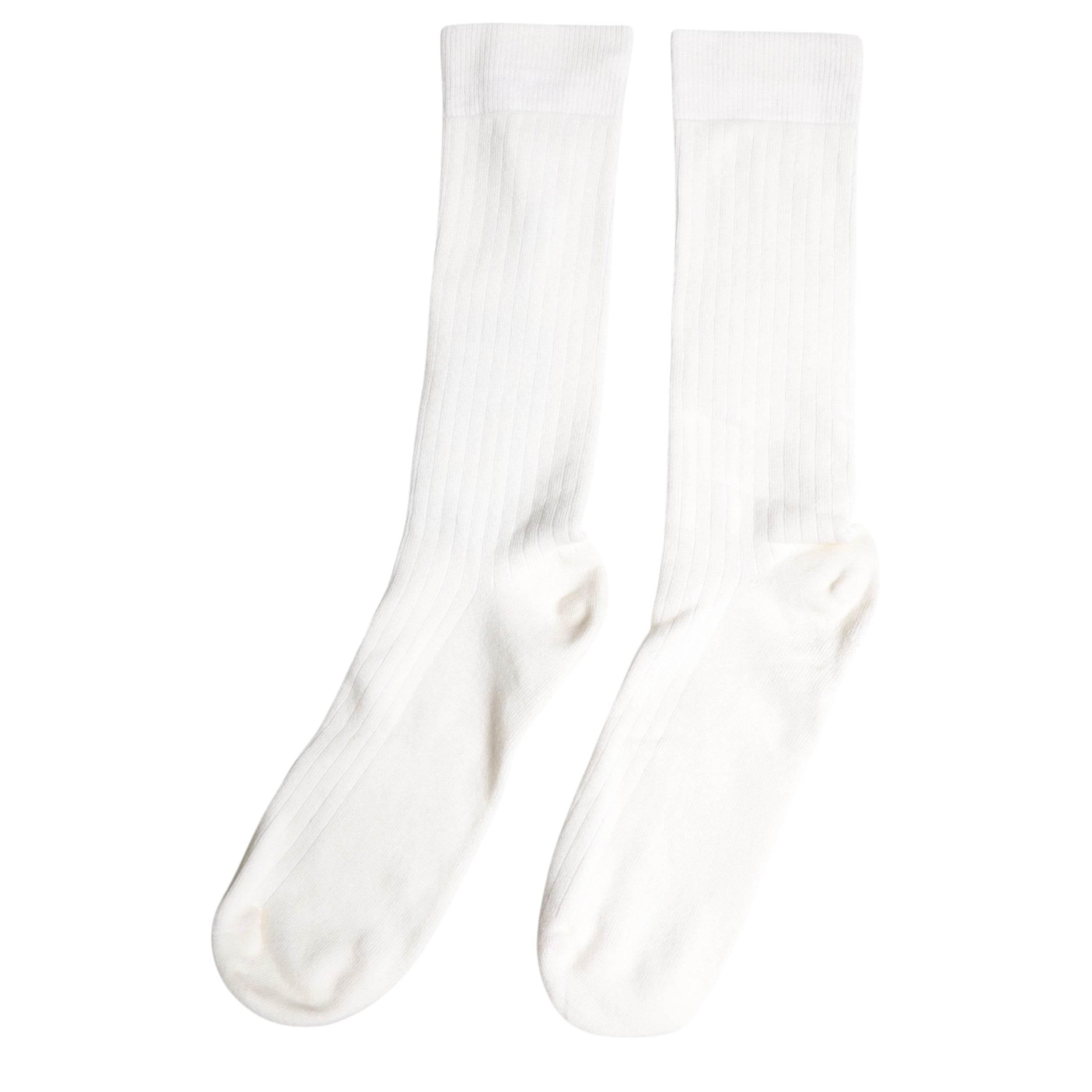 Dolce & Gabbana White Cotton Solid Mid Calf Men Socks - Hilstor