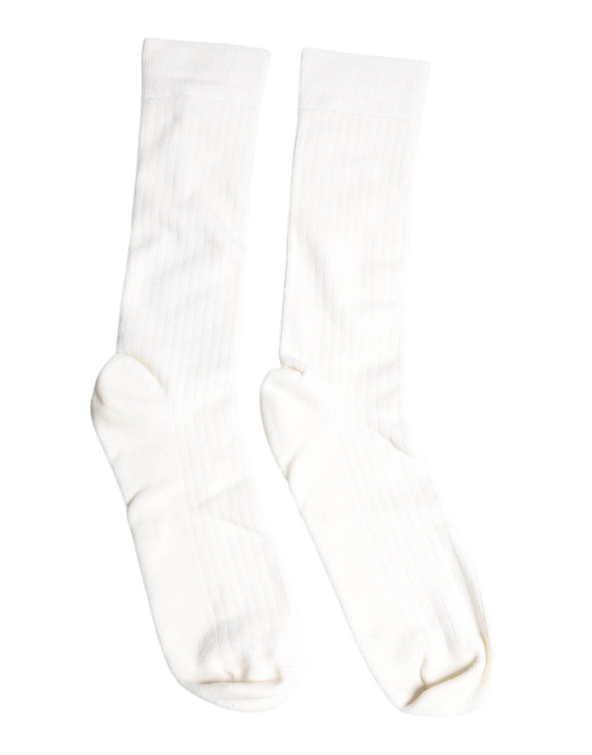 Dolce & Gabbana White Cotton Solid Mid Calf Men Socks - Hilstor