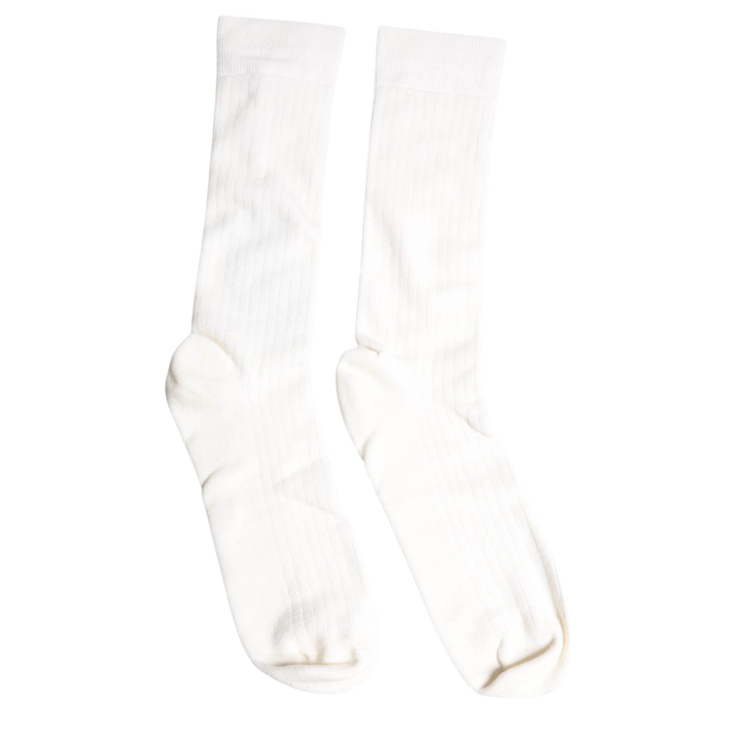 Dolce & Gabbana White Cotton Solid Mid Calf Men Socks - Hilstor