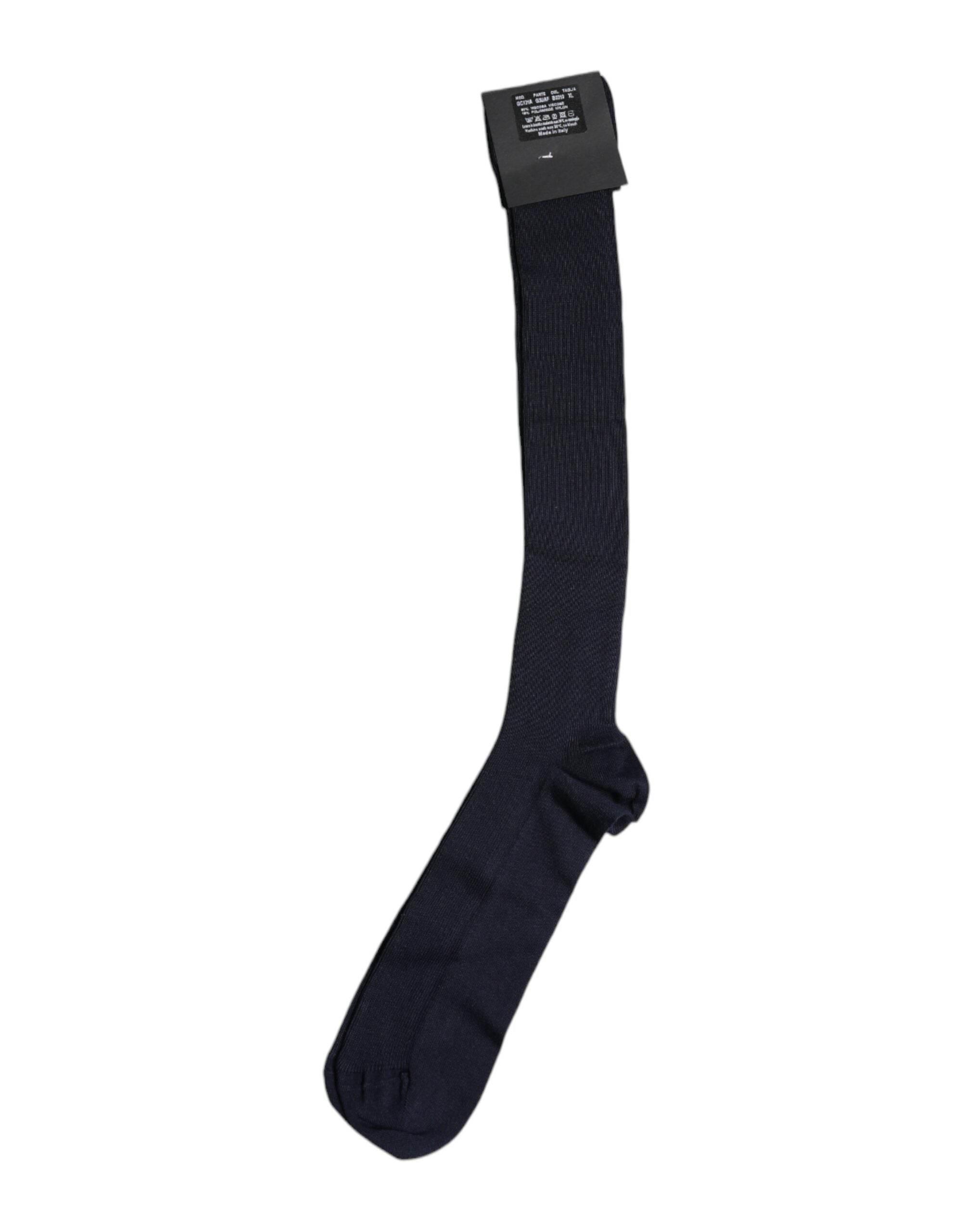 Dolce & Gabbana Black Viscose Logo Over The Calf Socks - Hilstor