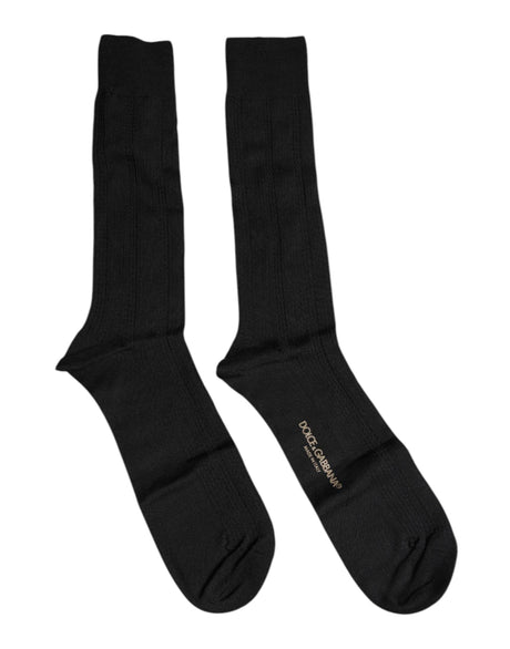 Dolce & Gabbana Black Cotton DG Logo Mid Calf Men Socks - Hilstor