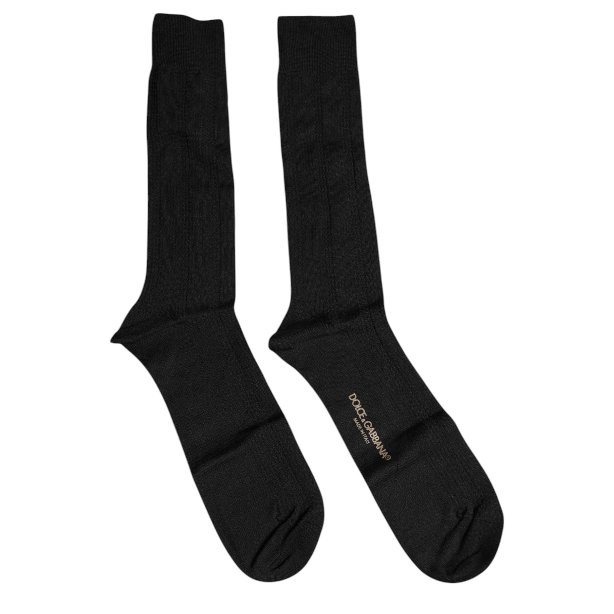Dolce & Gabbana Black Cotton DG Logo Mid Calf Men Socks - Hilstor