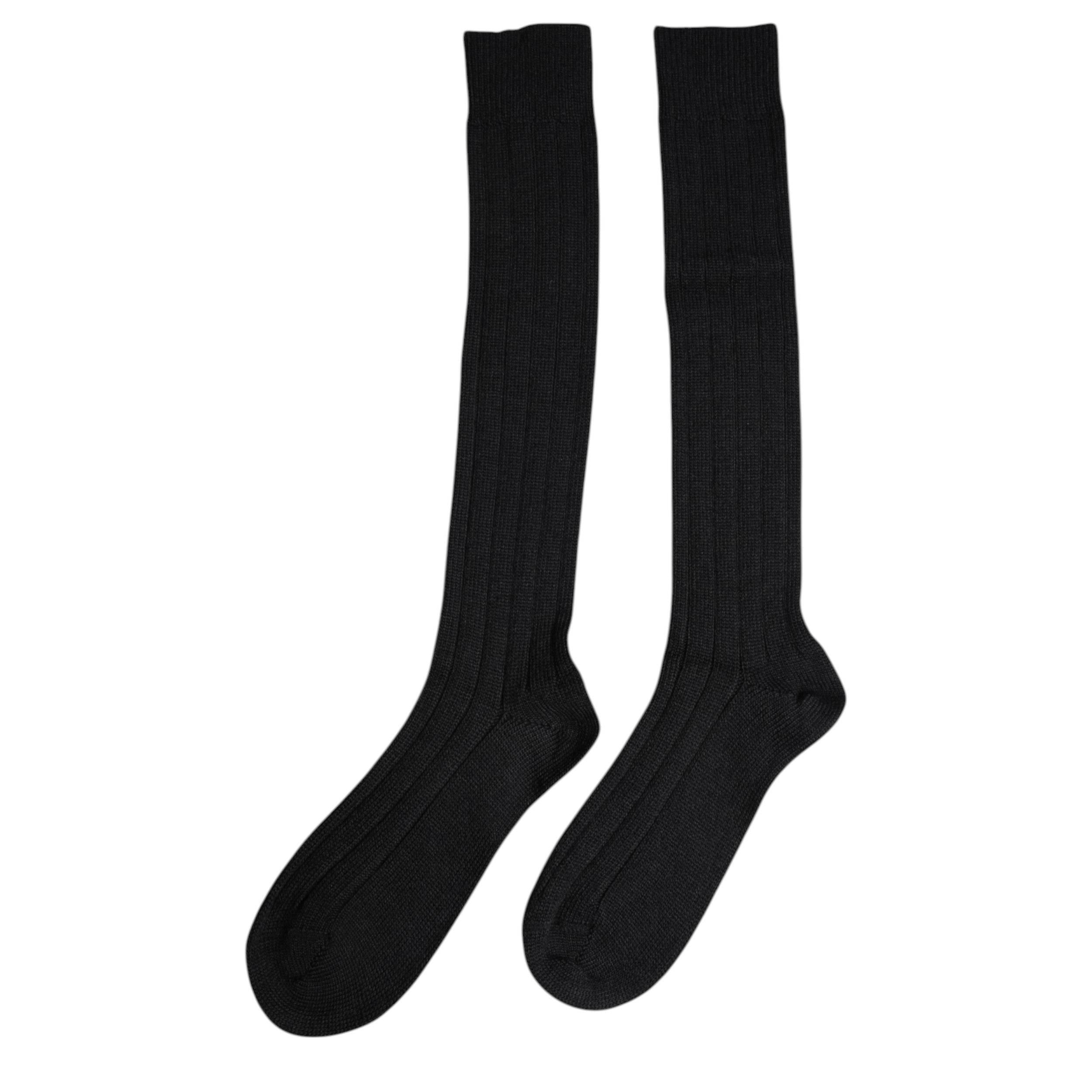 Dolce & Gabbana Black DG Logo Print Over The Calf Socks - Hilstor