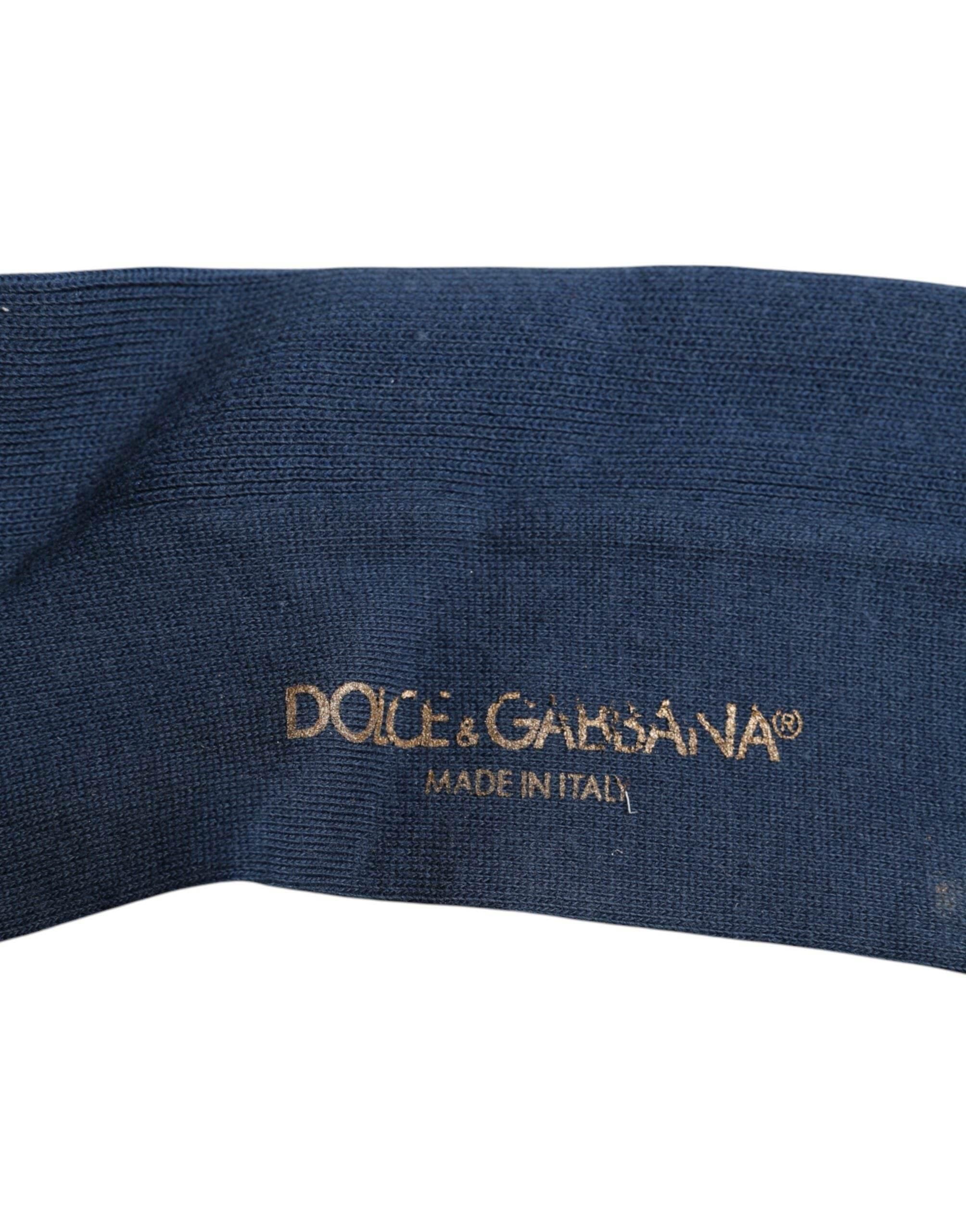 Dolce & Gabbana Blue Cotton DG Logo Over The Calf Socks - Hilstor