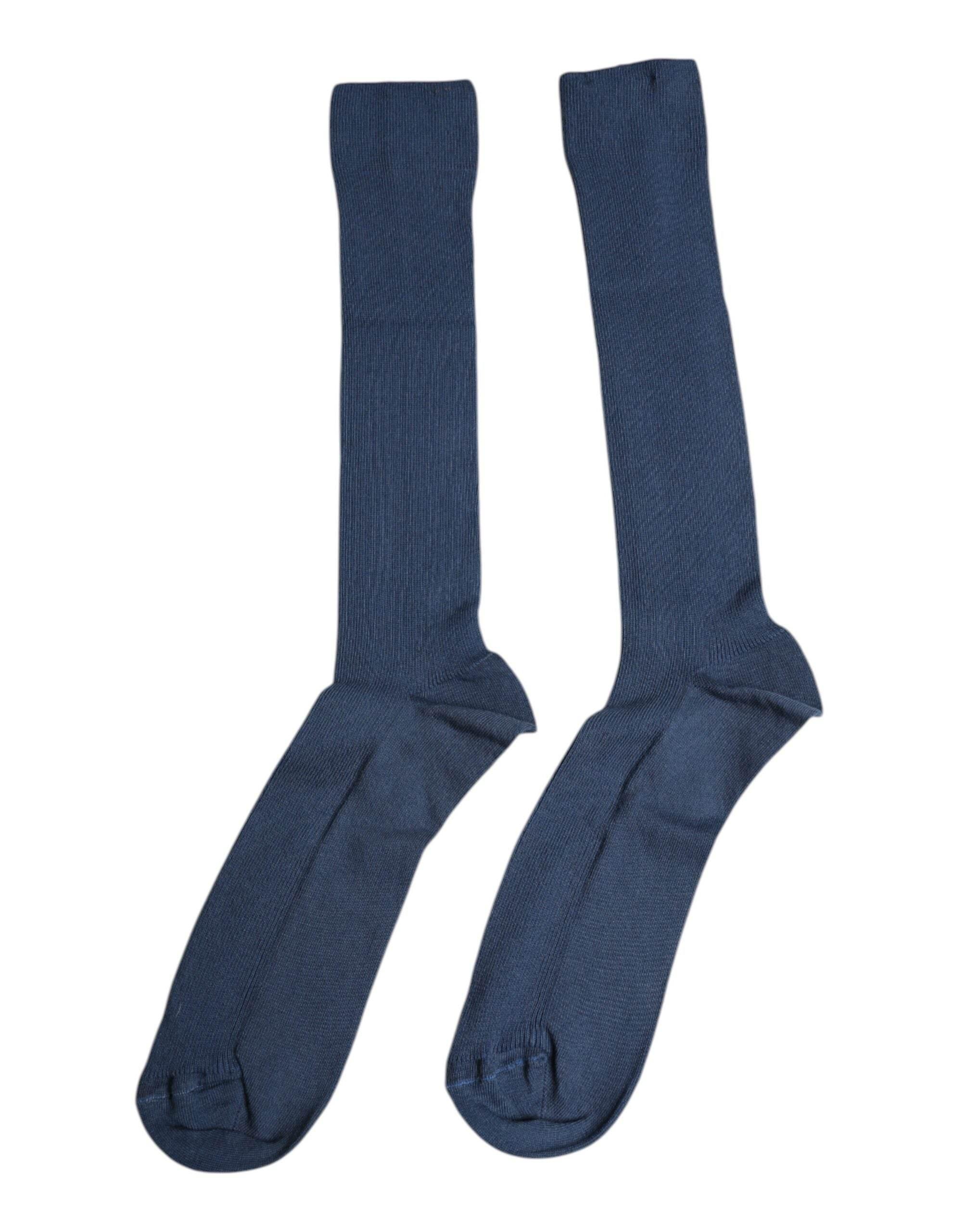 Dolce & Gabbana Blue Cotton DG Logo Over The Calf Socks - Hilstor