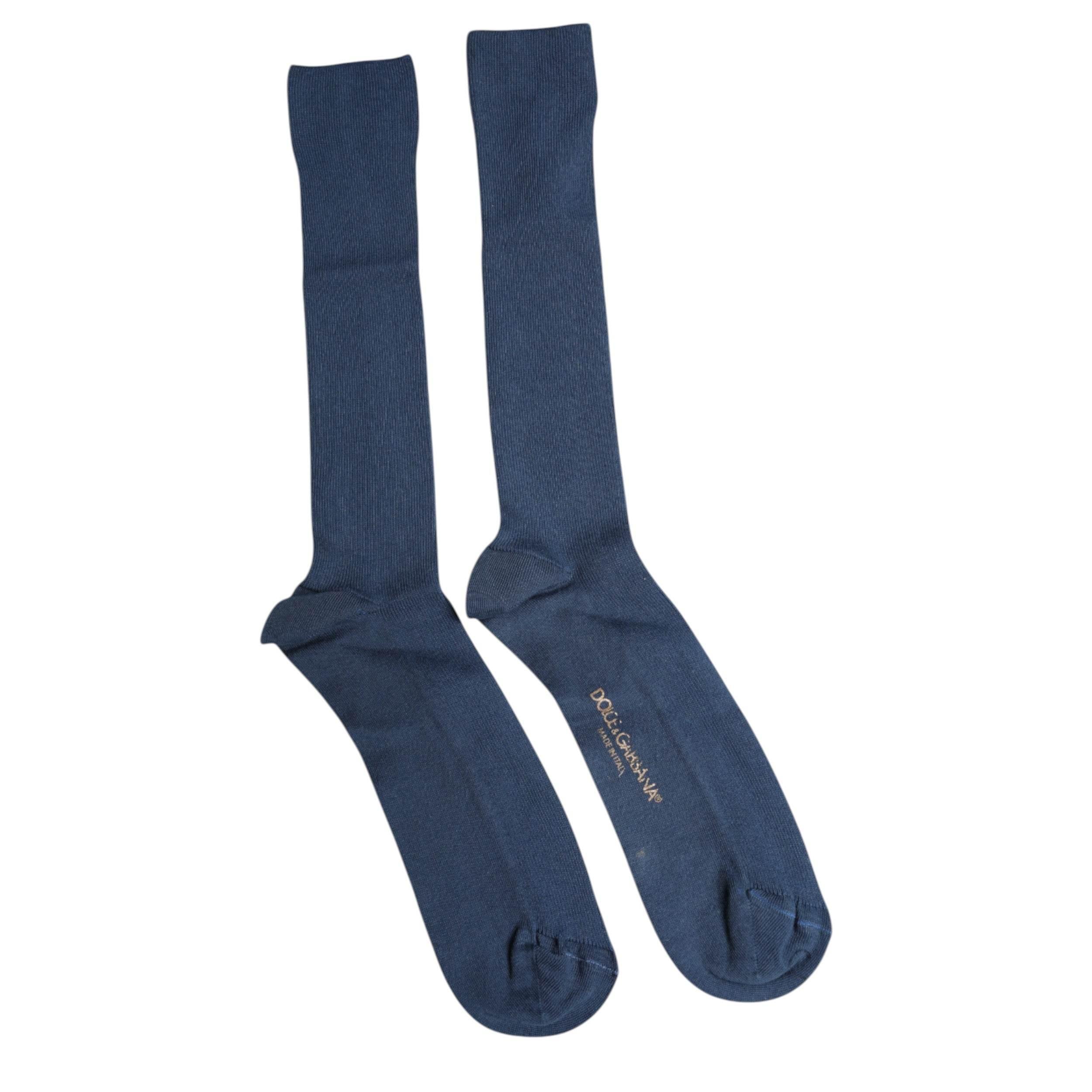 Dolce & Gabbana Blue Cotton DG Logo Over The Calf Socks - Hilstor
