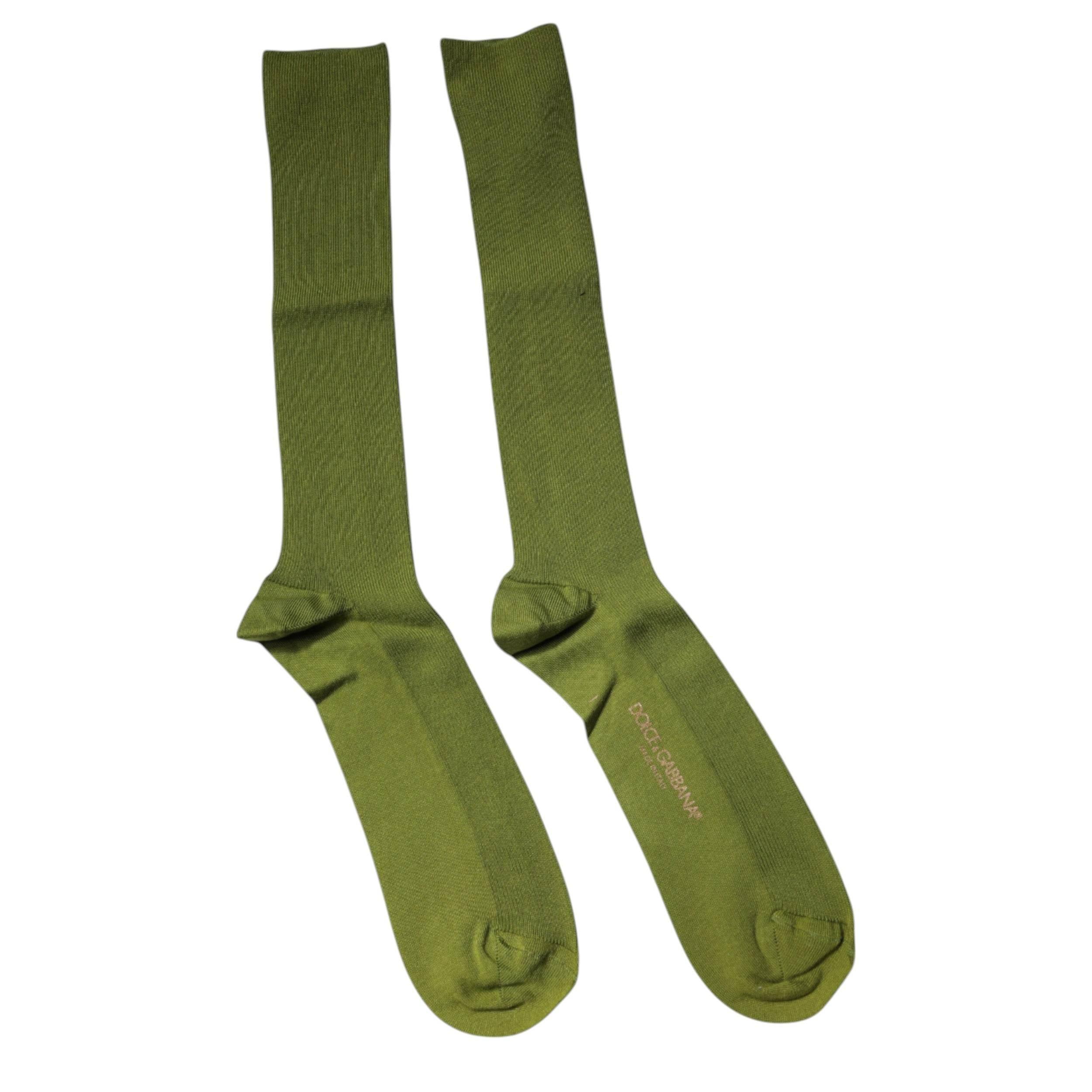 Dolce & Gabbana Green Cotton Logo Over The Calf Socks - Hilstor