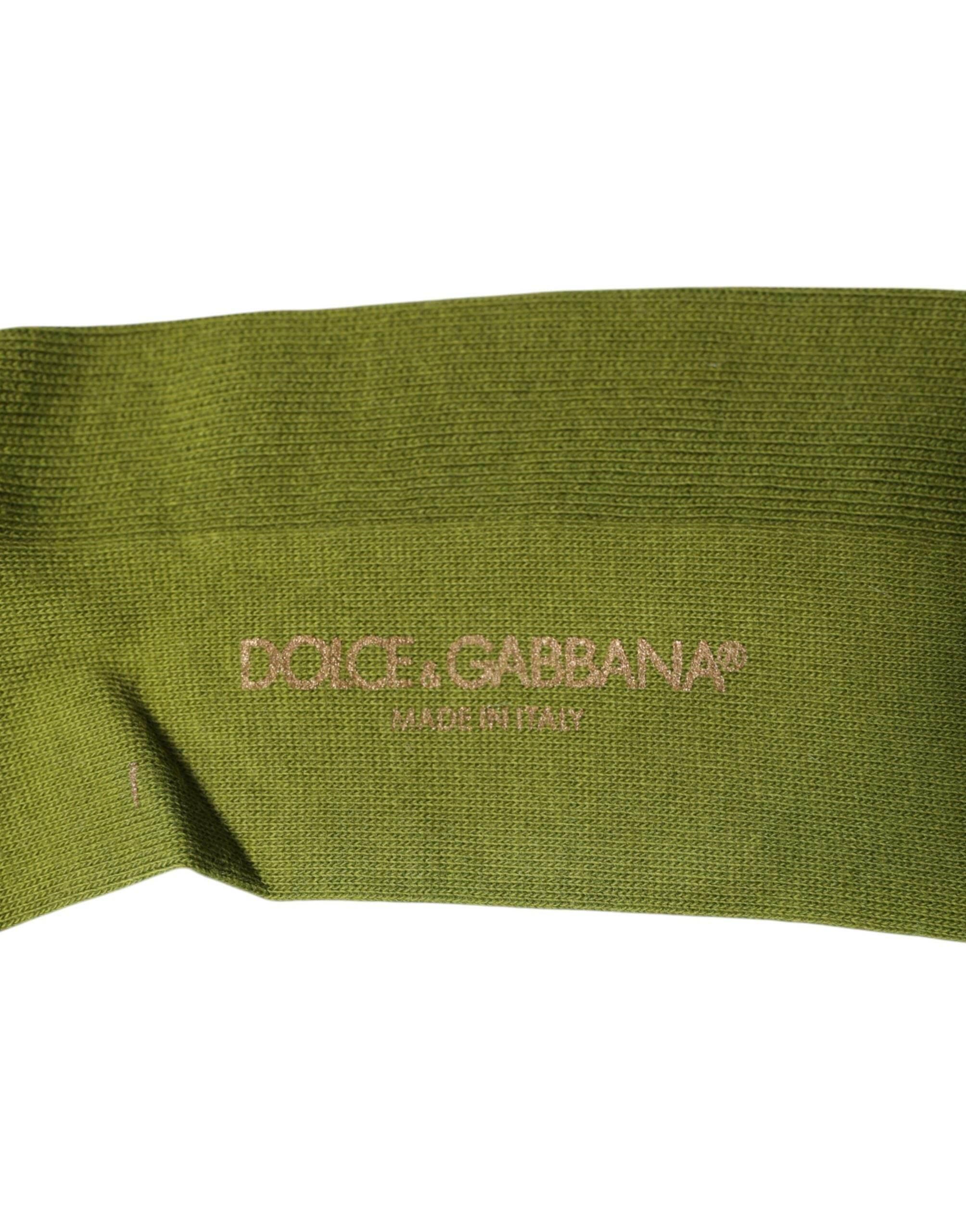 Dolce & Gabbana Green Cotton Logo Over The Calf Socks - Hilstor