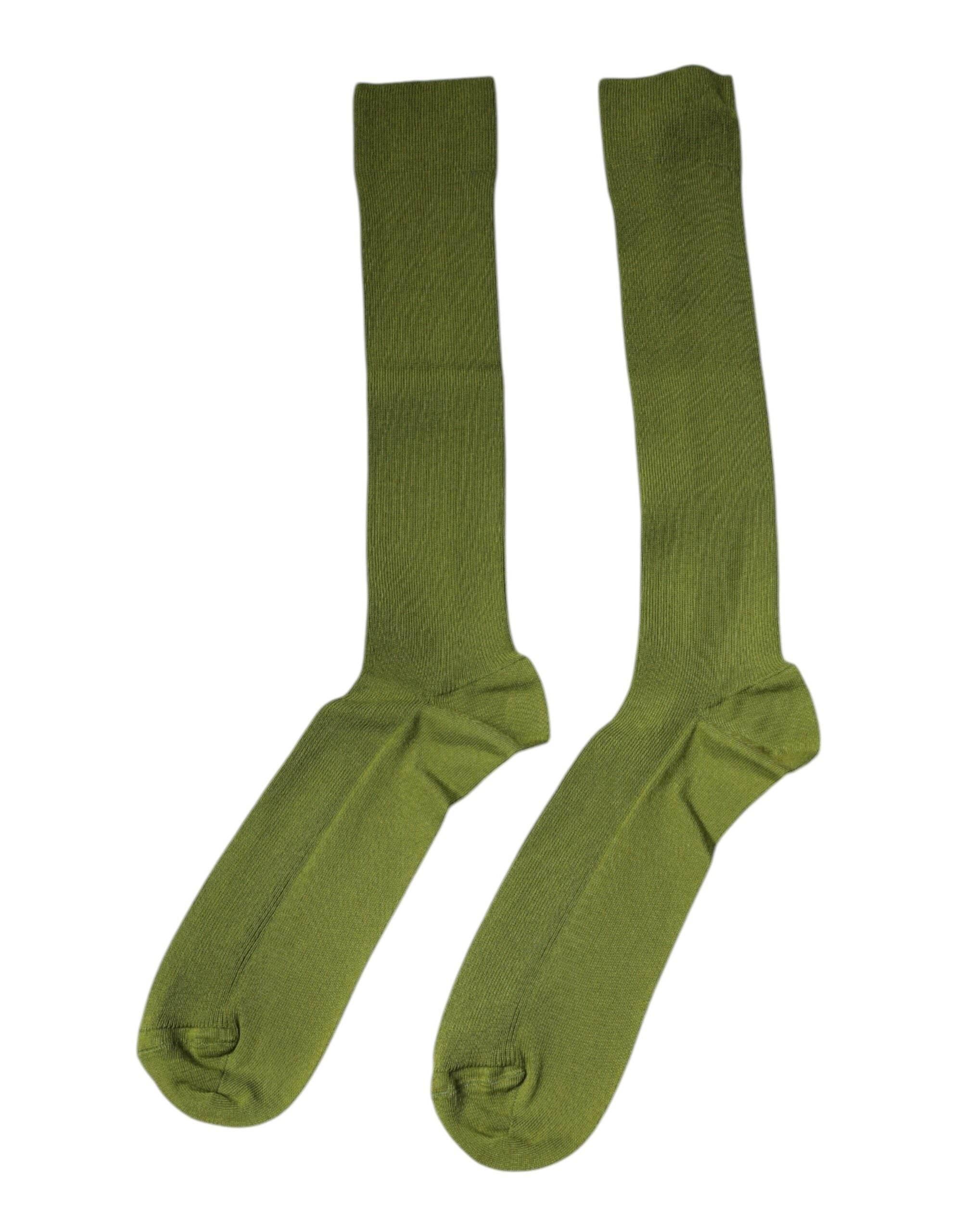 Dolce & Gabbana Green Cotton Logo Over The Calf Socks - Hilstor