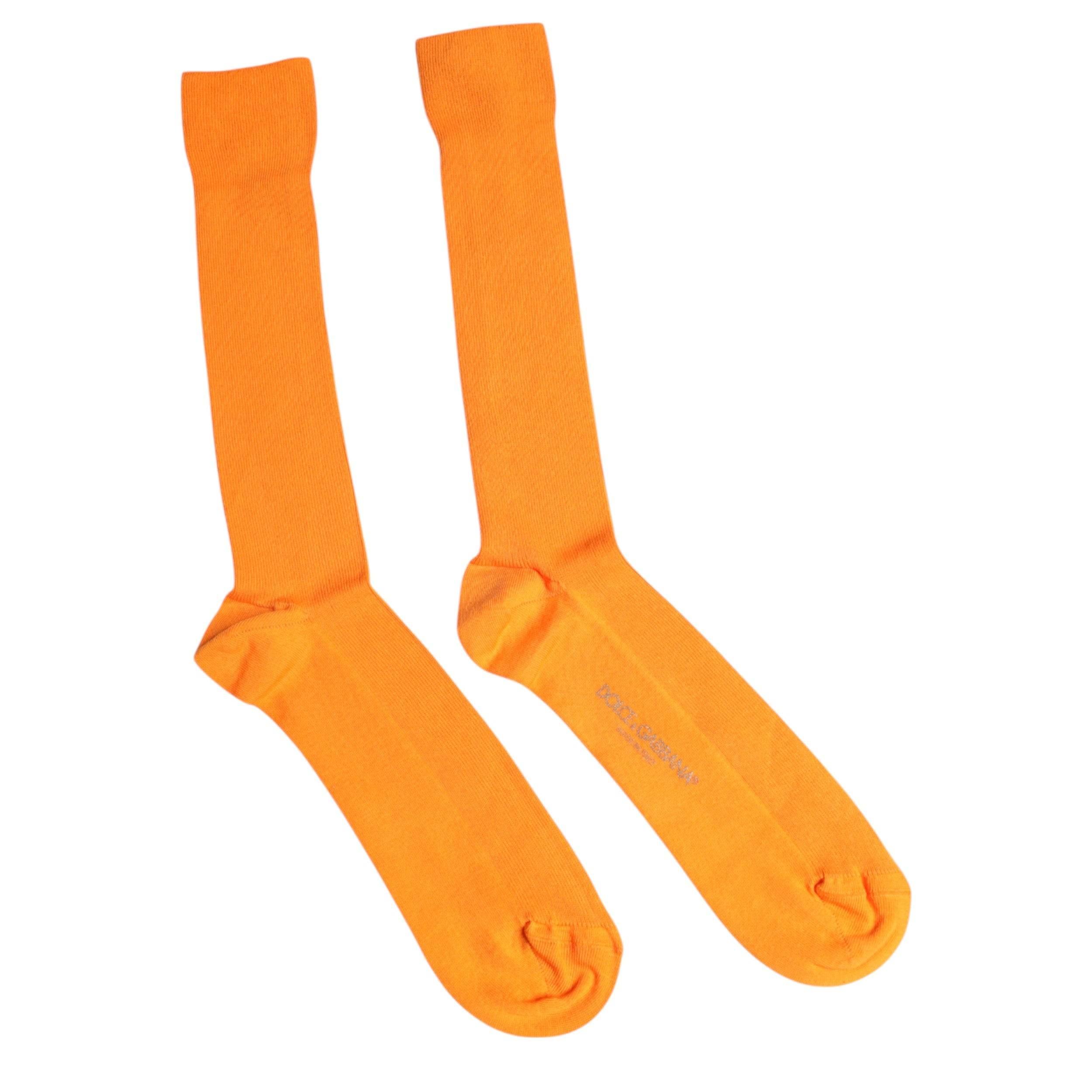 Dolce & Gabbana Orange Cotton Logo Over The Calf Socks - Hilstor