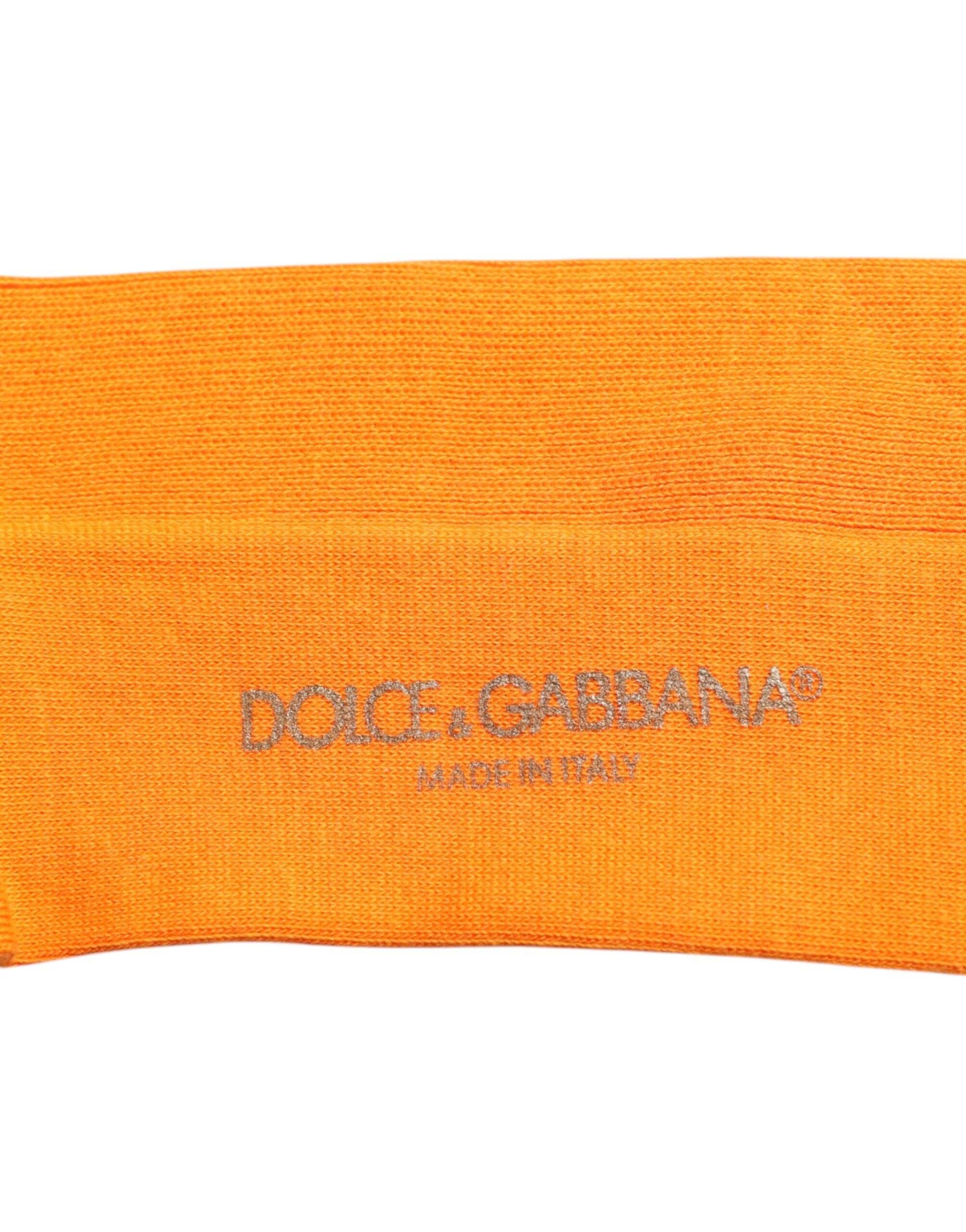 Dolce & Gabbana Orange Cotton Logo Over The Calf Socks - Hilstor