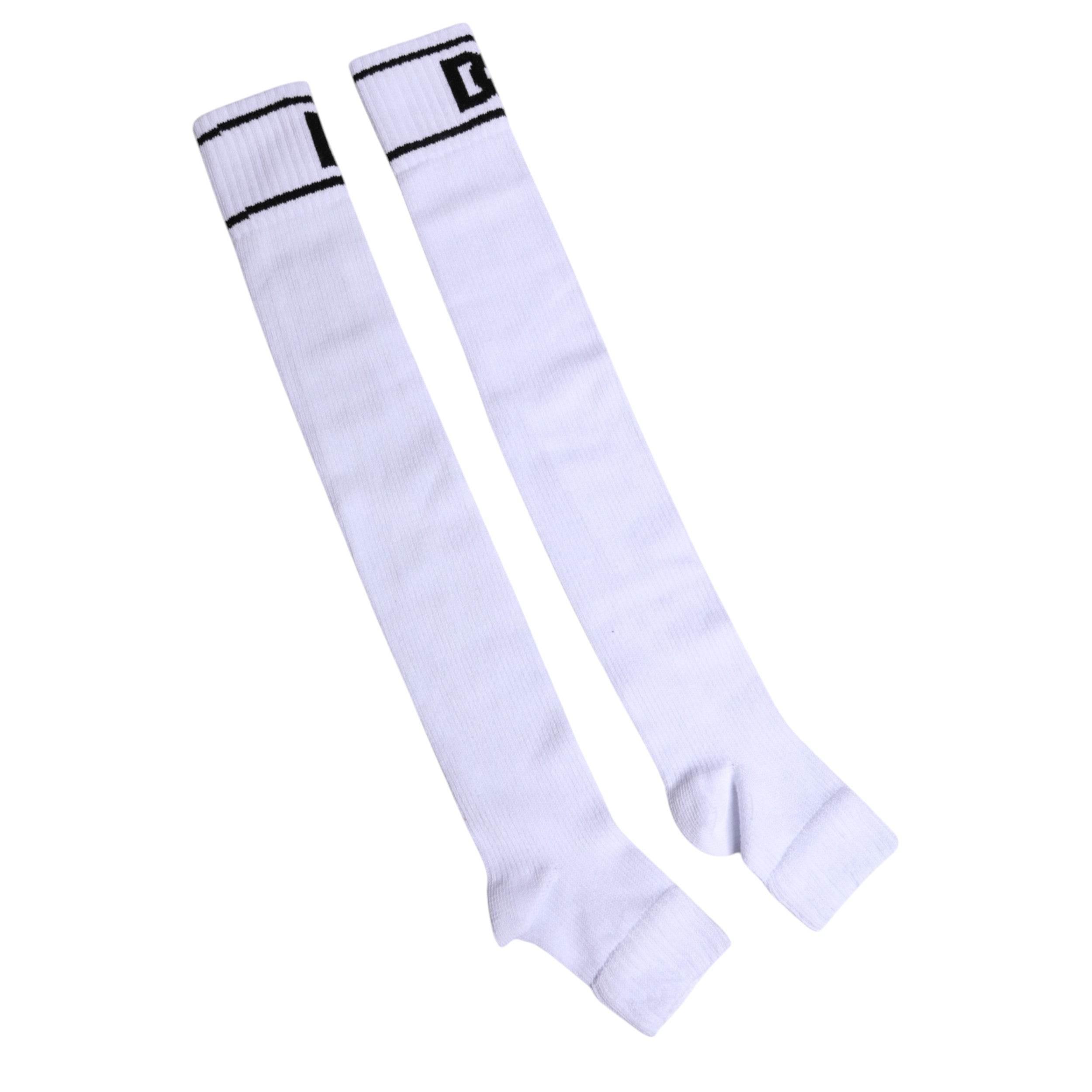 Dolce & Gabbana White Cotton DG Logo Print Open Toe Socks - Hilstor