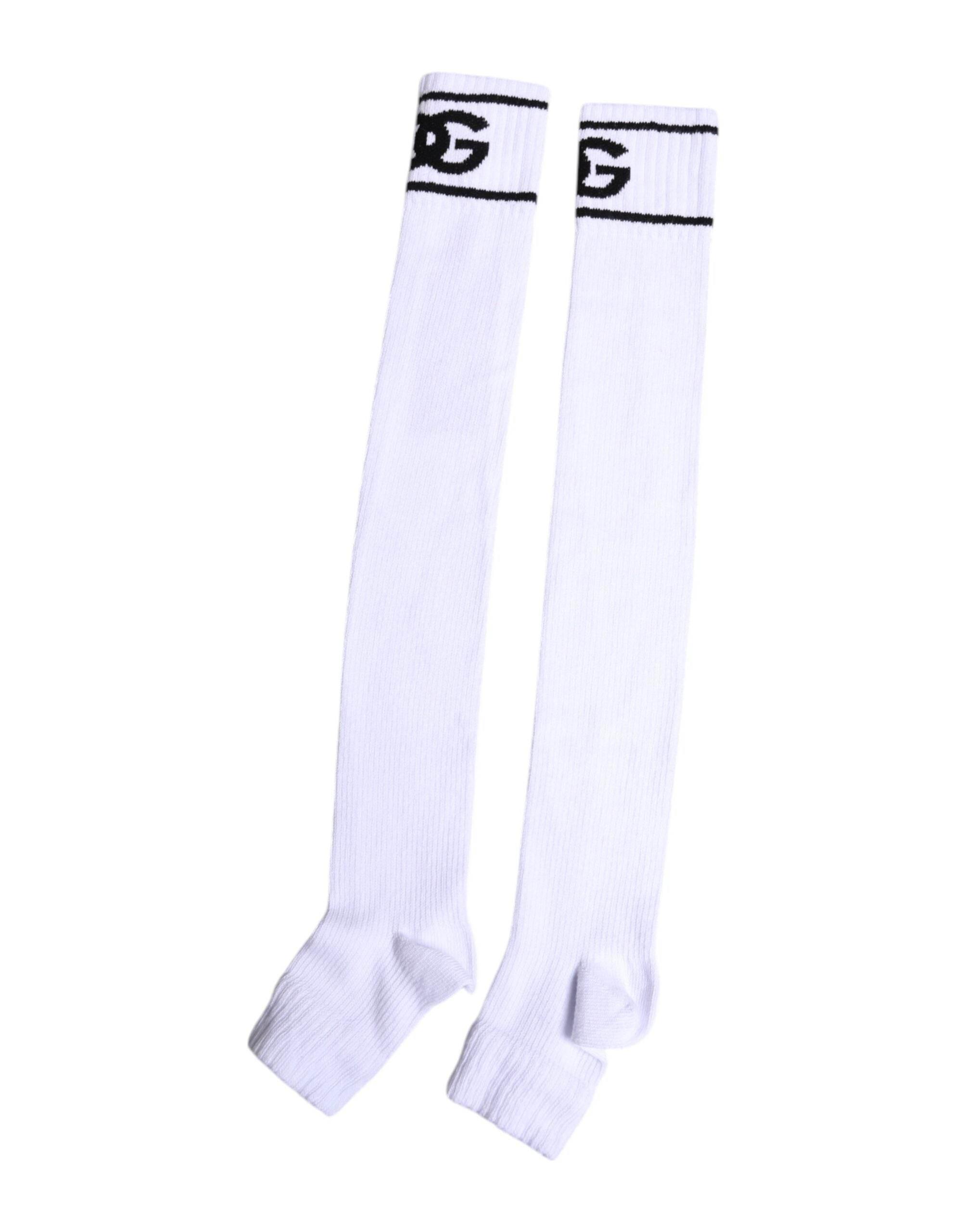 Dolce & Gabbana White Cotton DG Logo Print Open Toe Socks - Hilstor