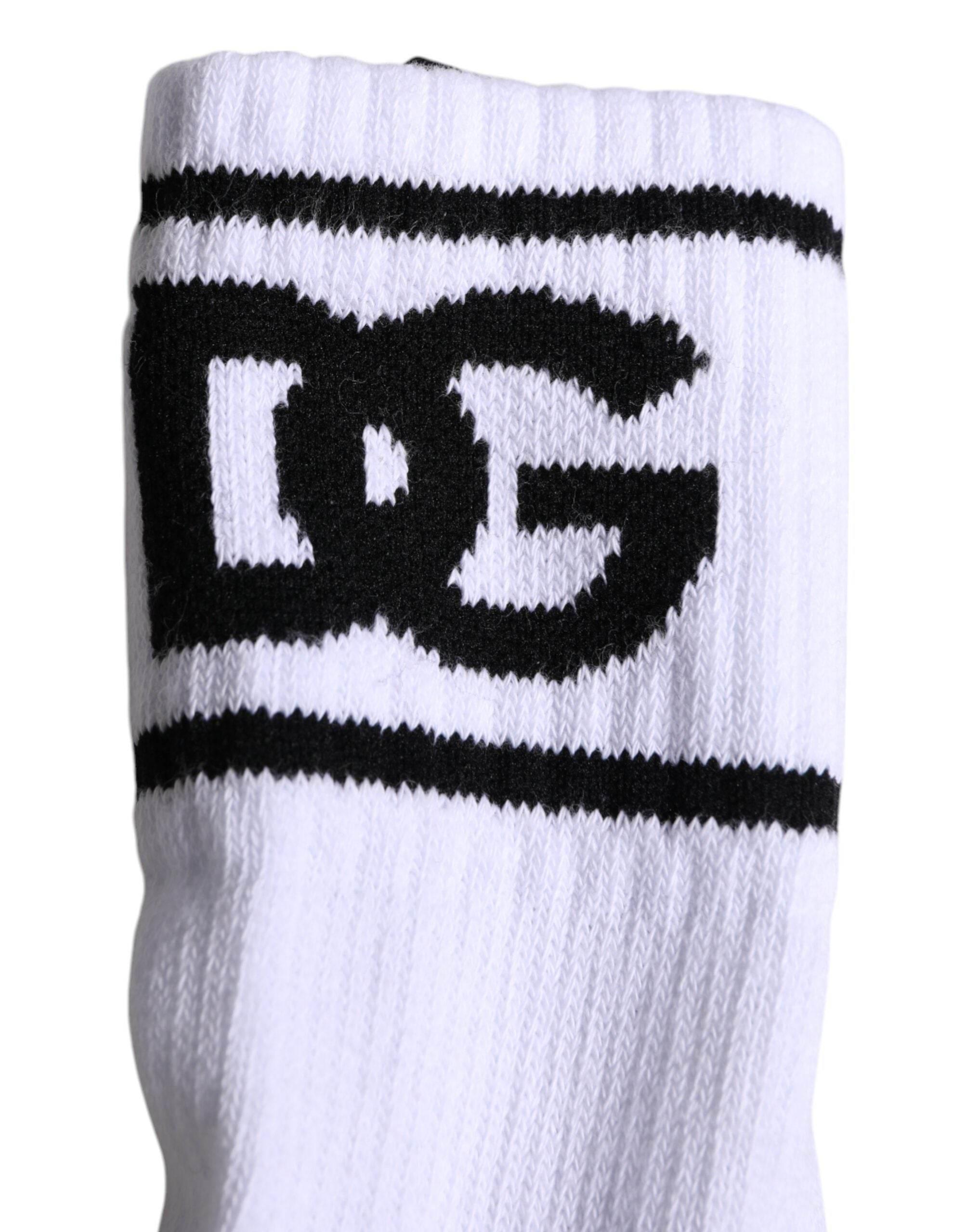 Dolce & Gabbana White Cotton DG Logo Print Open Toe Socks - Hilstor